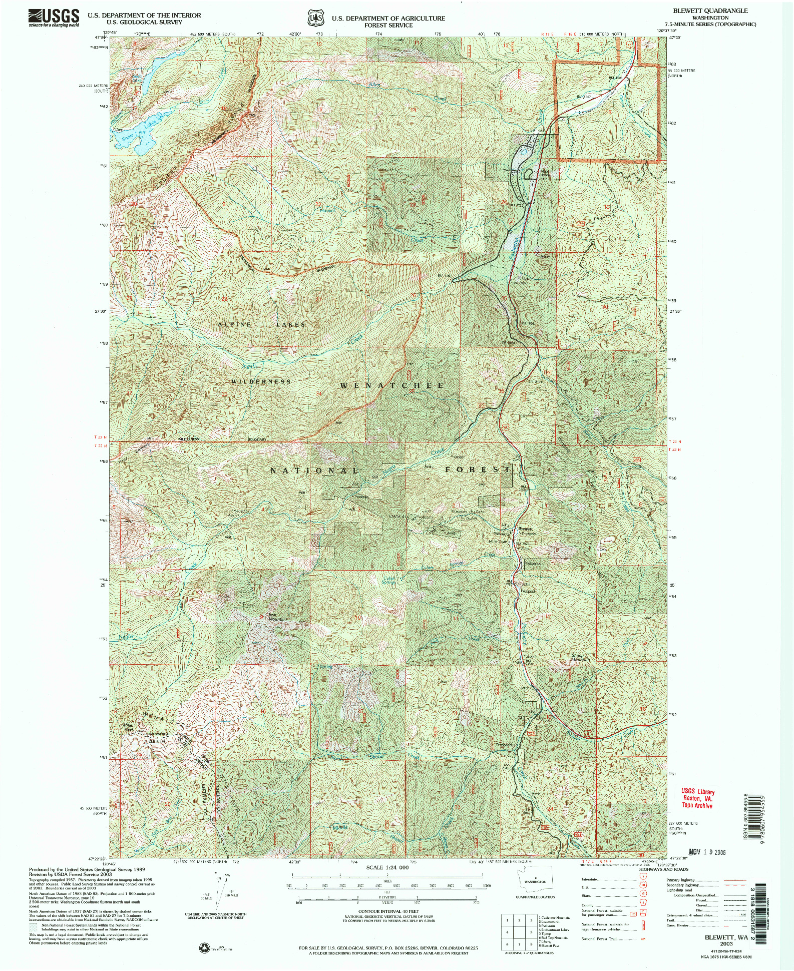 USGS 1:24000-SCALE QUADRANGLE FOR BLEWETT, WA 2003