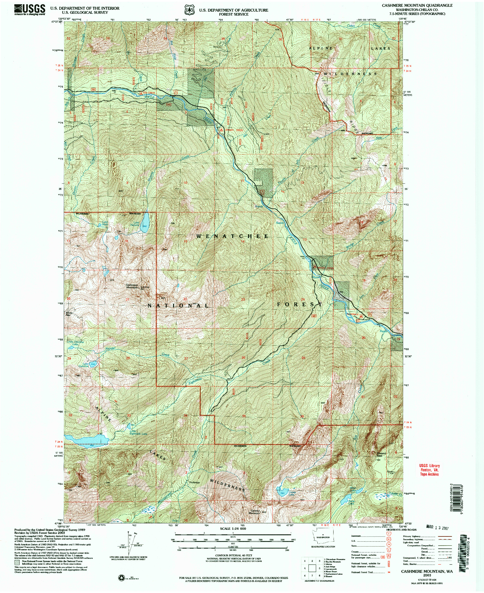 USGS 1:24000-SCALE QUADRANGLE FOR CASHMERE MOUNTAIN, WA 2003
