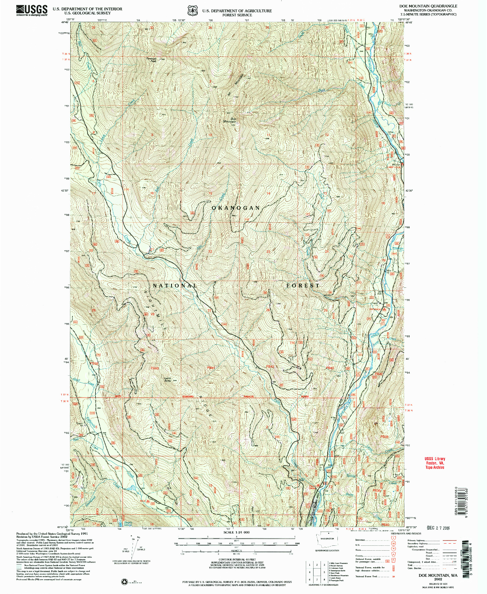 USGS 1:24000-SCALE QUADRANGLE FOR DOE MOUNTAIN, WA 2002