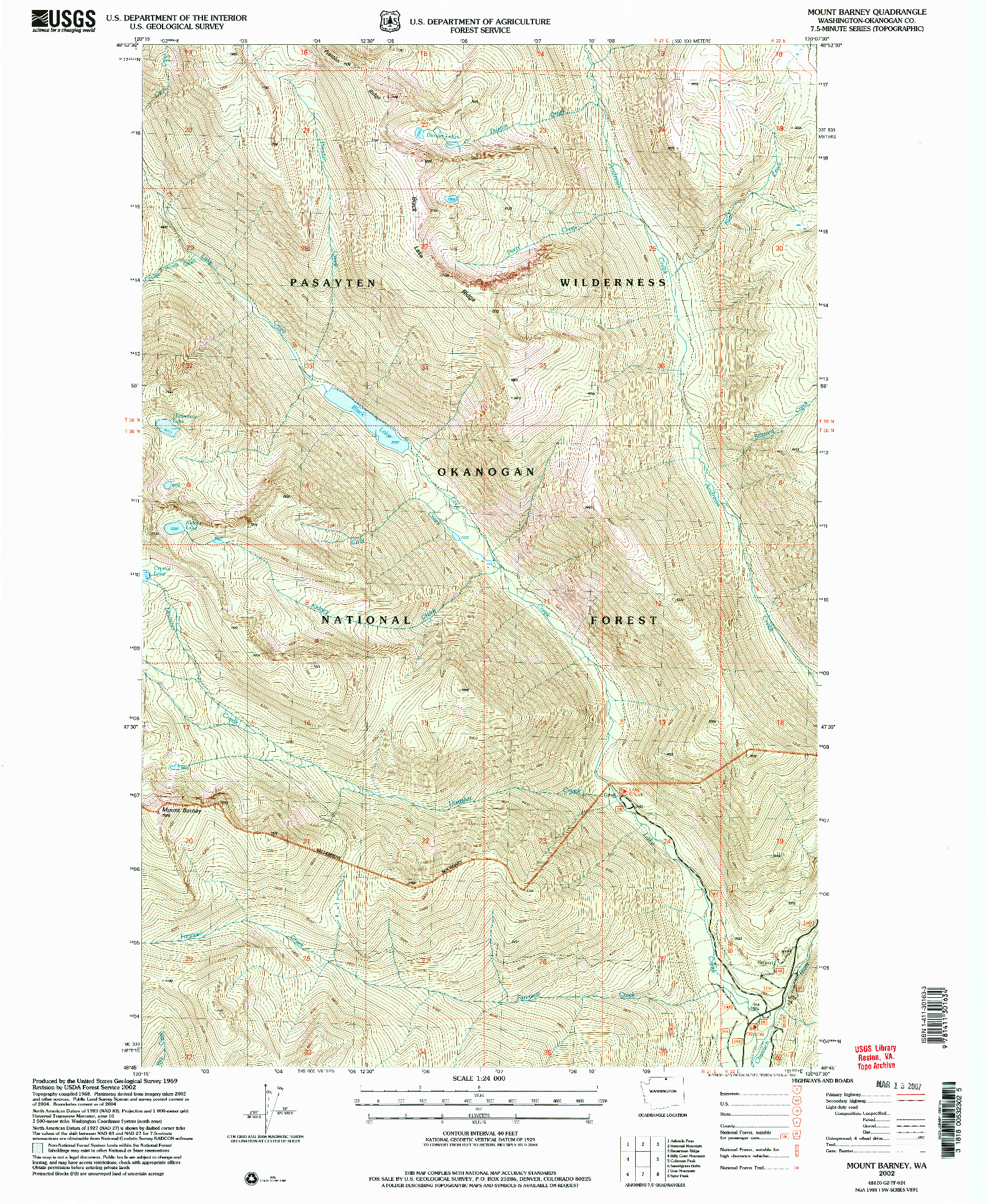USGS 1:24000-SCALE QUADRANGLE FOR MOUNT BARNEY, WA 2002