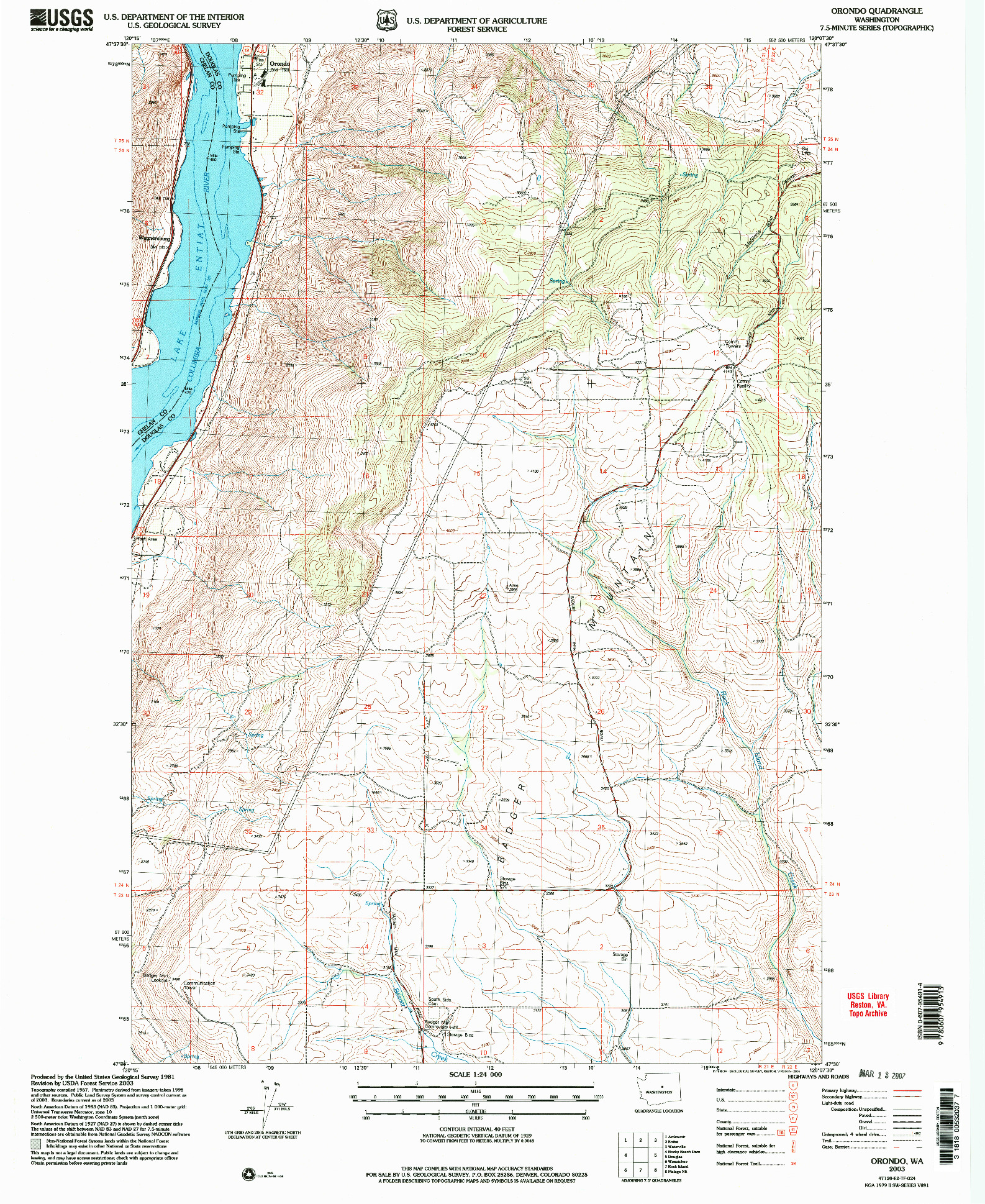 USGS 1:24000-SCALE QUADRANGLE FOR ORONDO, WA 2003