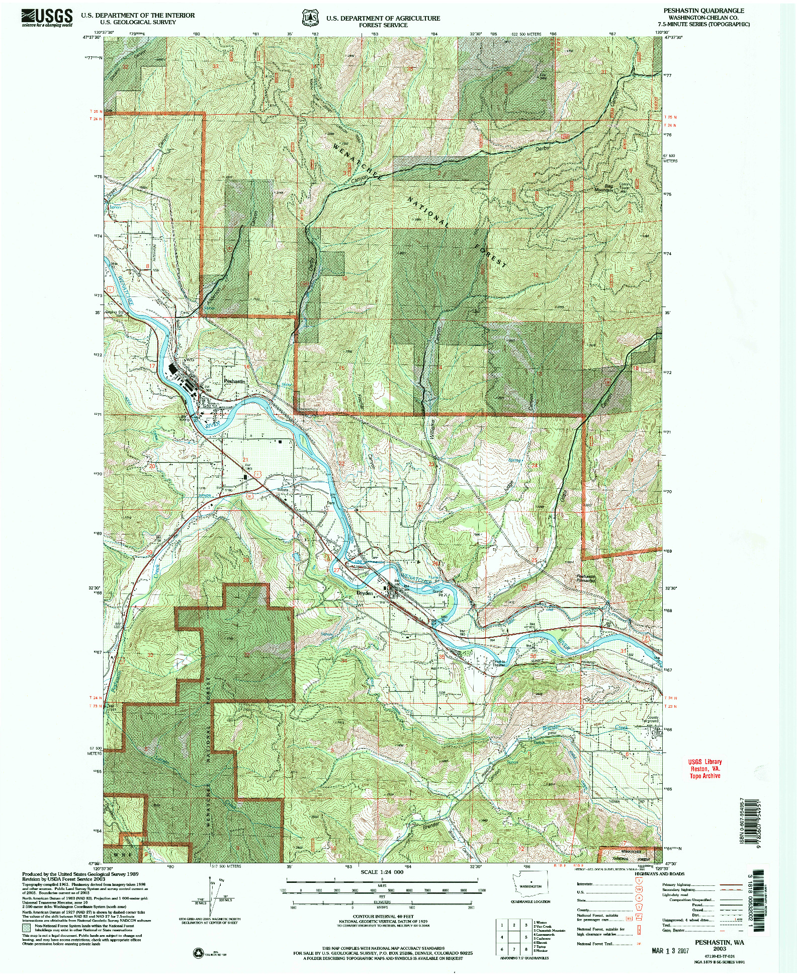 USGS 1:24000-SCALE QUADRANGLE FOR PESHASTIN, WA 2003