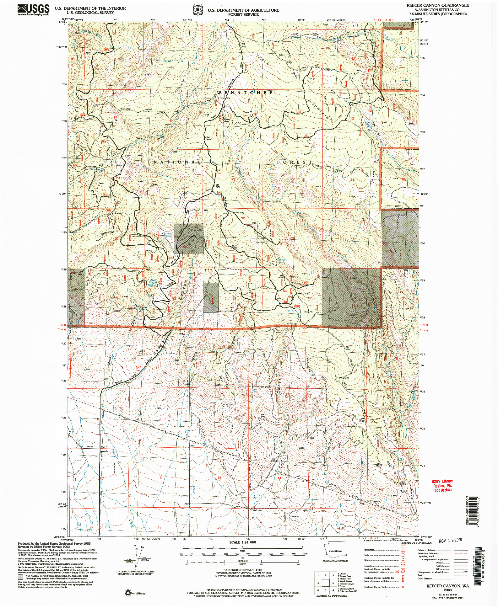 USGS 1:24000-SCALE QUADRANGLE FOR REECER CANYON, WA 2003