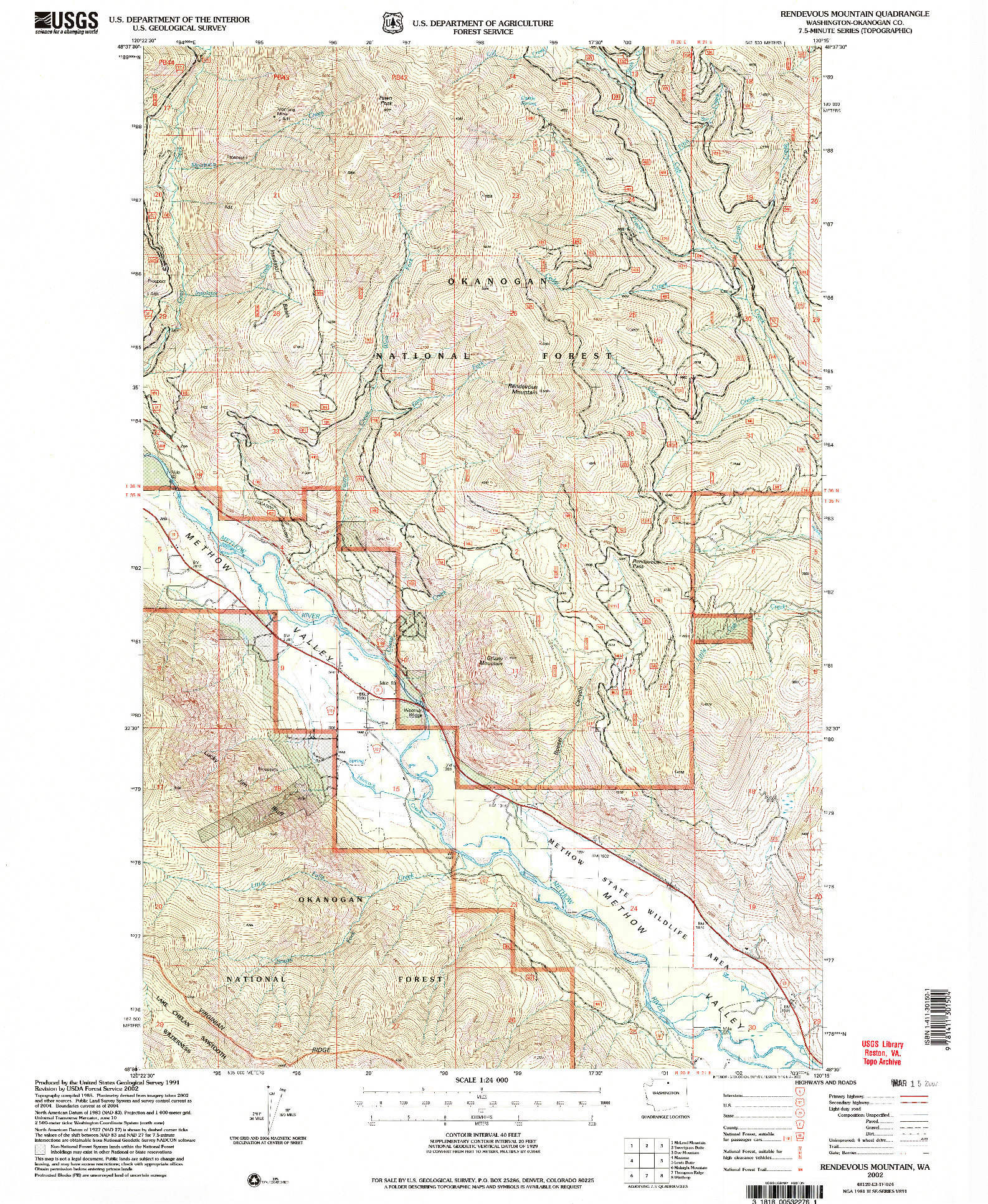 USGS 1:24000-SCALE QUADRANGLE FOR RENDEVOUS MOUNTAIN, WA 2002