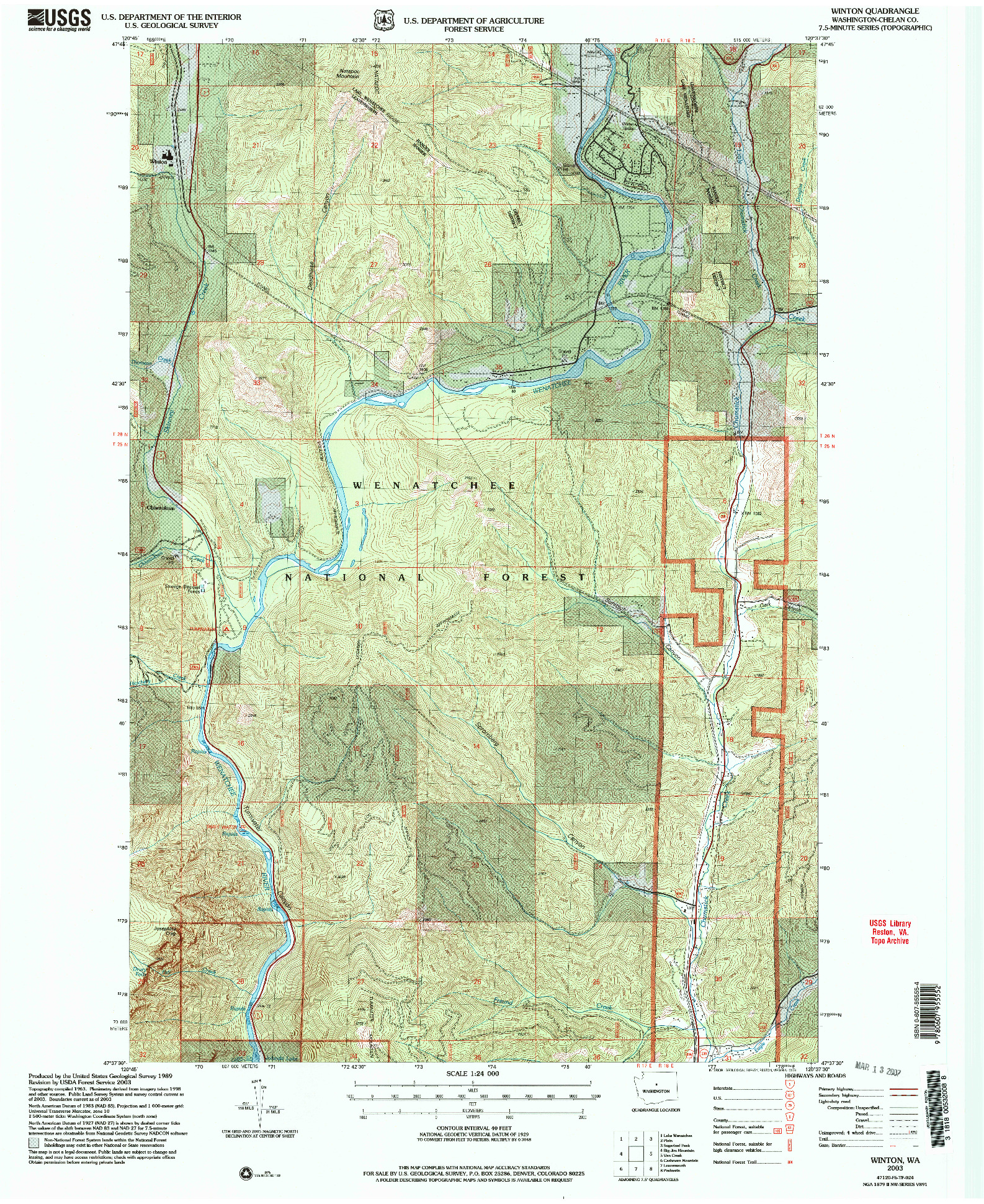 USGS 1:24000-SCALE QUADRANGLE FOR WINTON, WA 2003