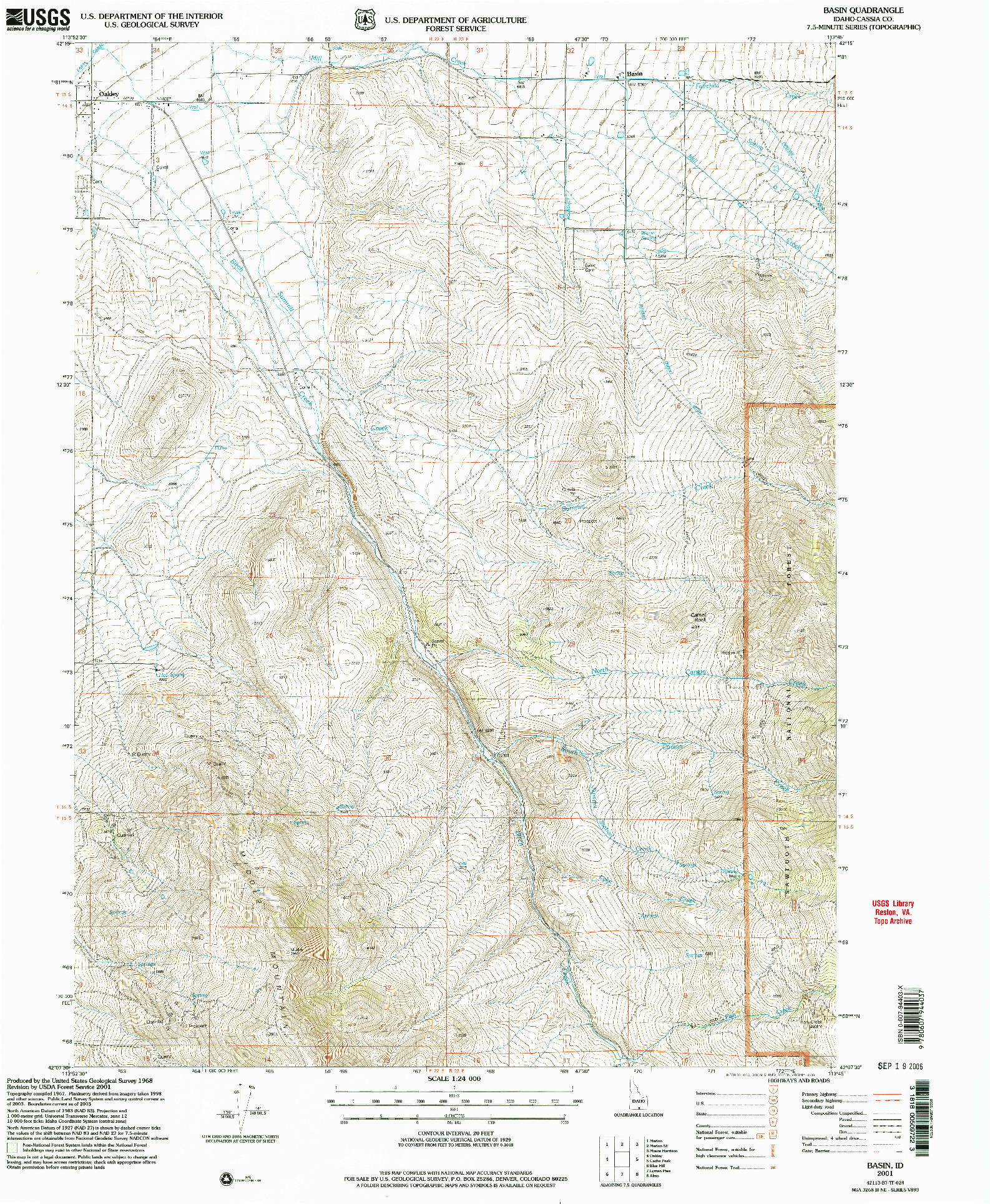USGS 1:24000-SCALE QUADRANGLE FOR BASIN, ID 2001