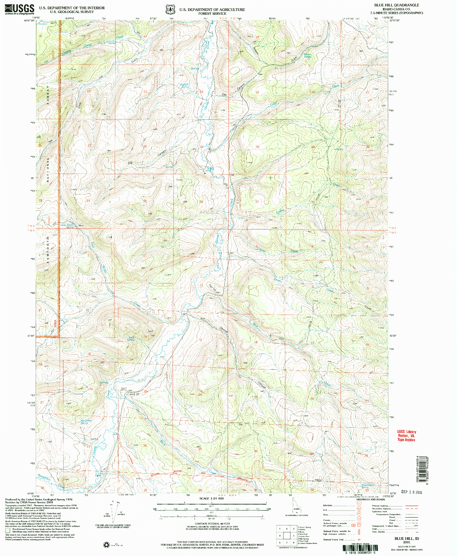 USGS 1:24000-SCALE QUADRANGLE FOR BLUE HILL, ID 2001