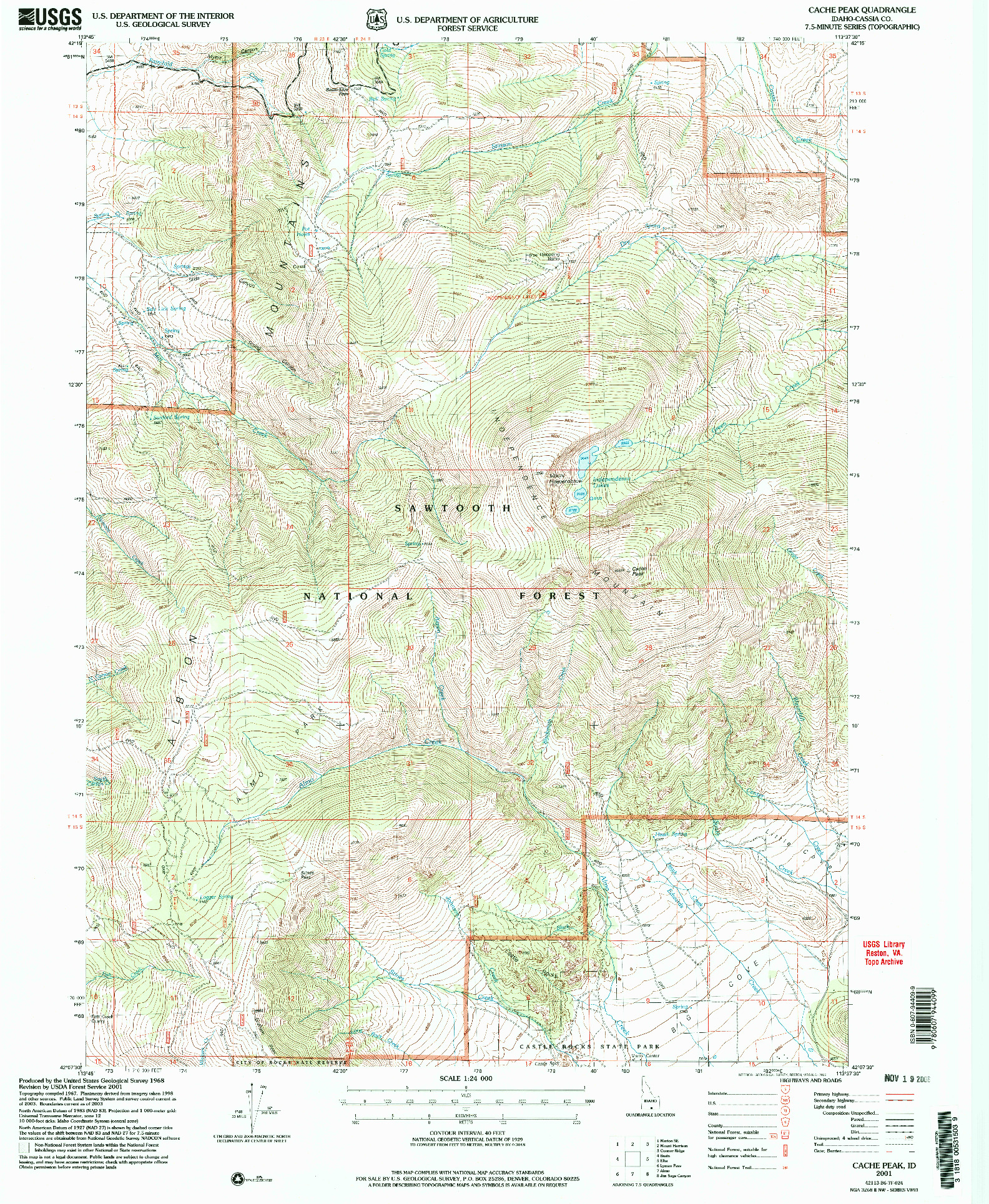 USGS 1:24000-SCALE QUADRANGLE FOR CACHE PEAK, ID 2001