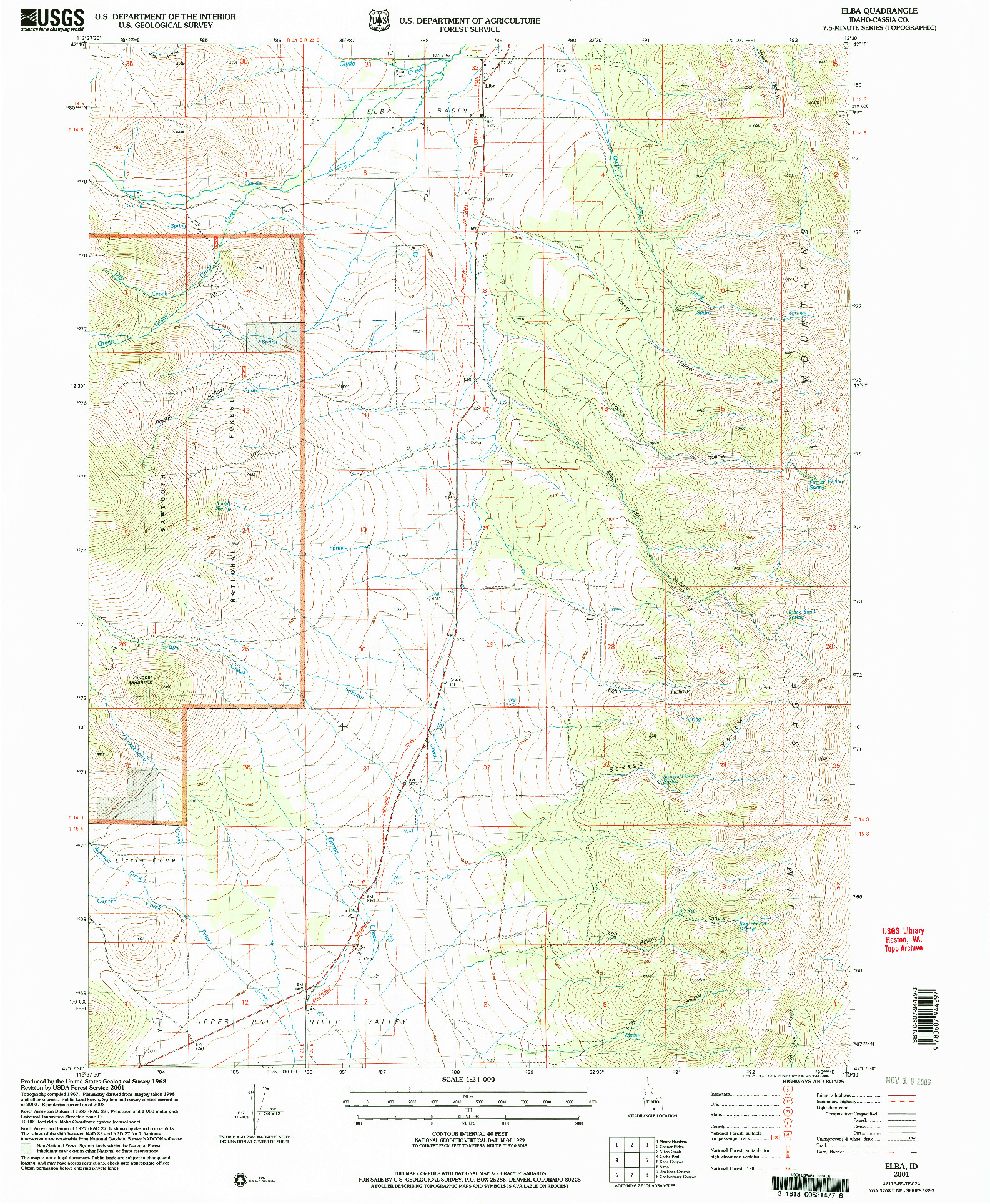 USGS 1:24000-SCALE QUADRANGLE FOR ELBA, ID 2001