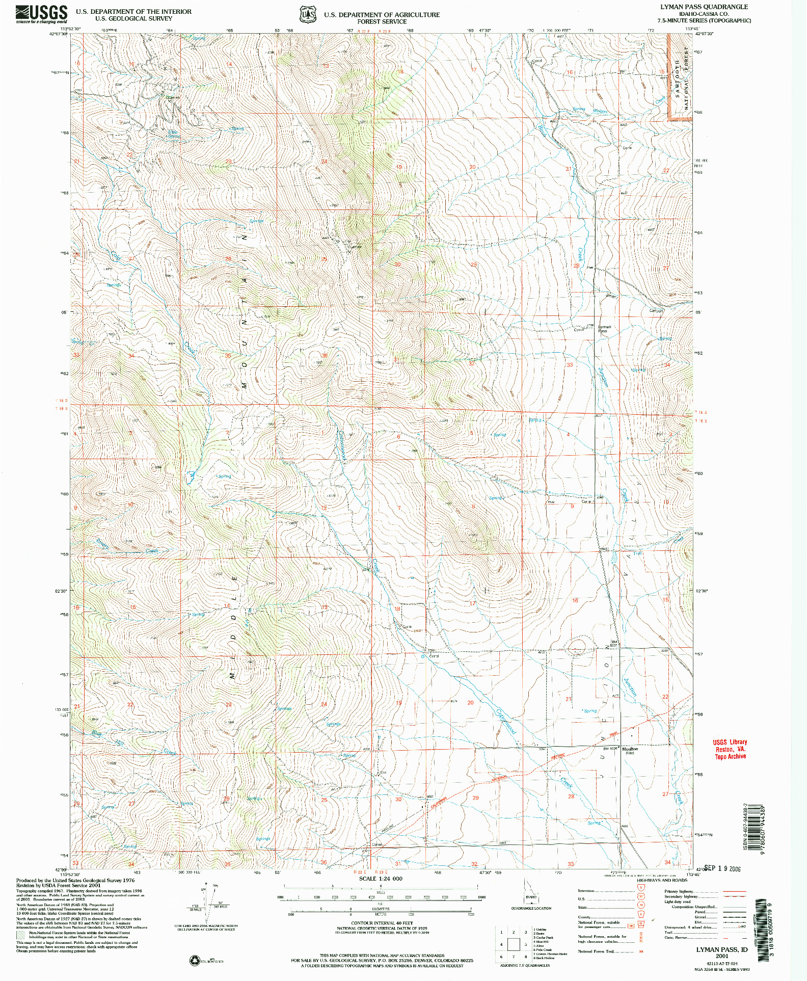 USGS 1:24000-SCALE QUADRANGLE FOR LYMAN PASS, ID 2001