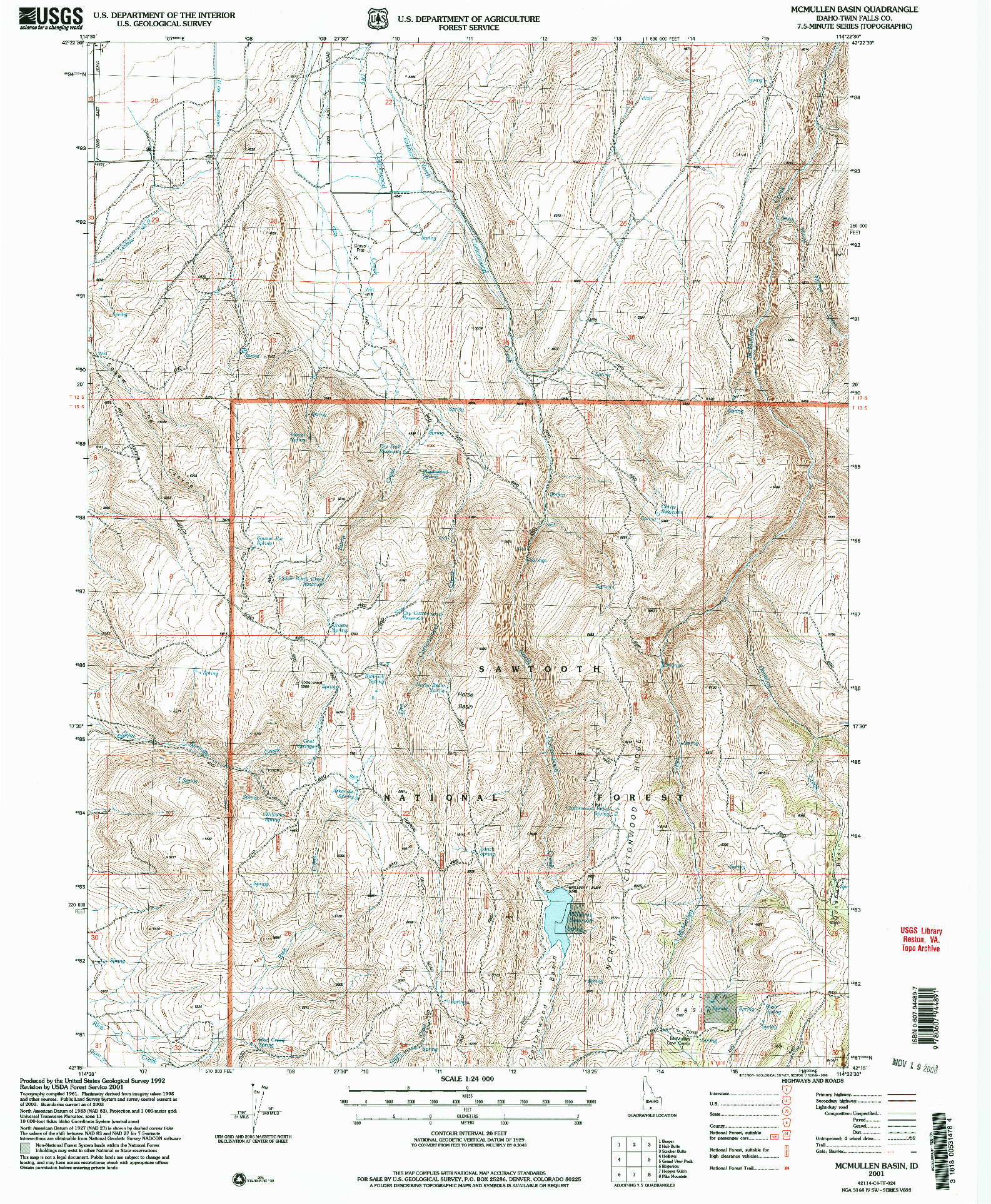 USGS 1:24000-SCALE QUADRANGLE FOR MCMULLEN BASIN, ID 2001