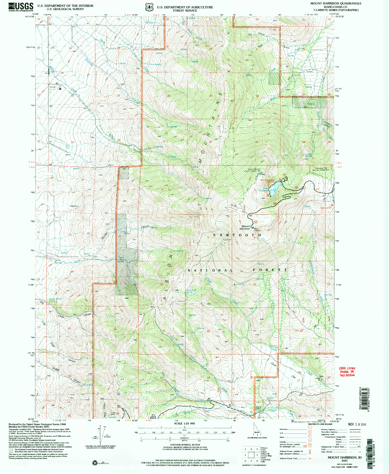 USGS 1:24000-SCALE QUADRANGLE FOR MOUNT HARRISON, ID 2001