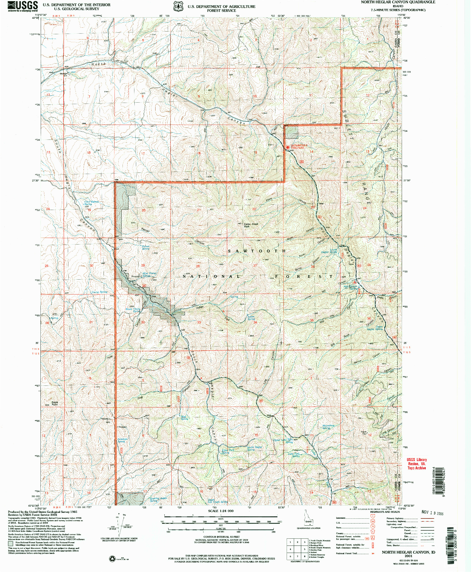 USGS 1:24000-SCALE QUADRANGLE FOR NORTH HEGLAR CANYON, ID 2001