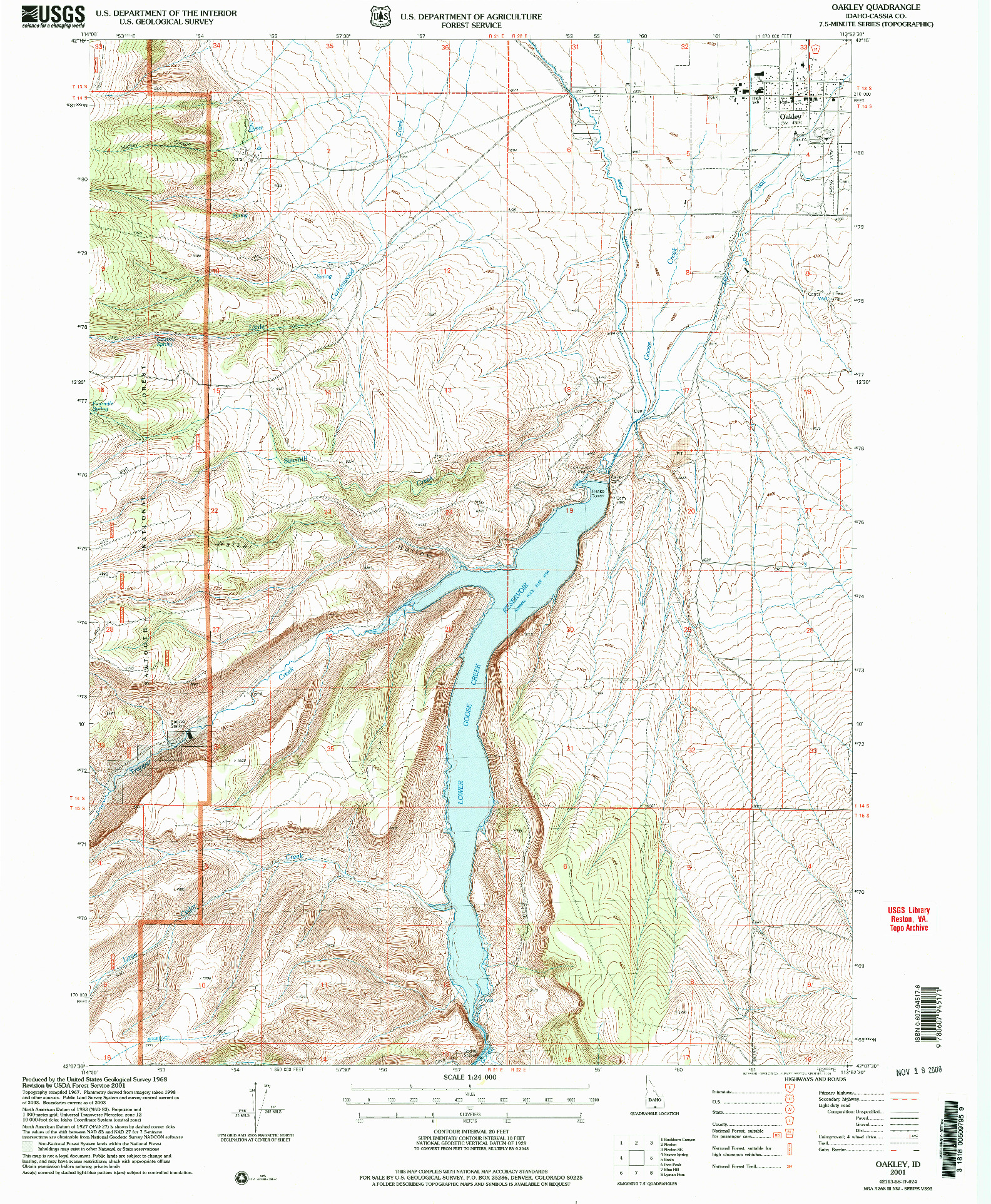 USGS 1:24000-SCALE QUADRANGLE FOR OAKLEY, ID 2001