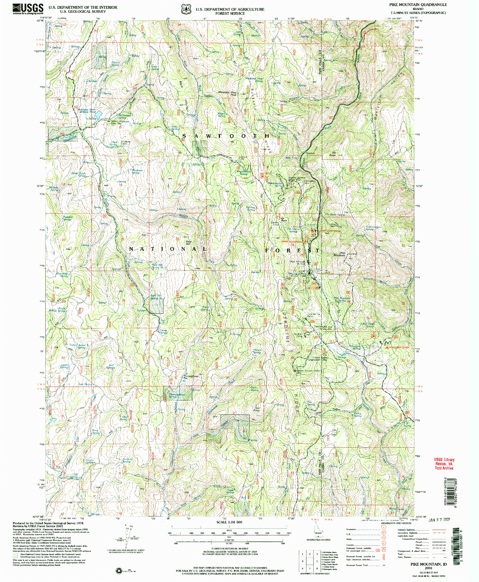 USGS 1:24000-SCALE QUADRANGLE FOR PIKE MOUNTAIN, ID 2001