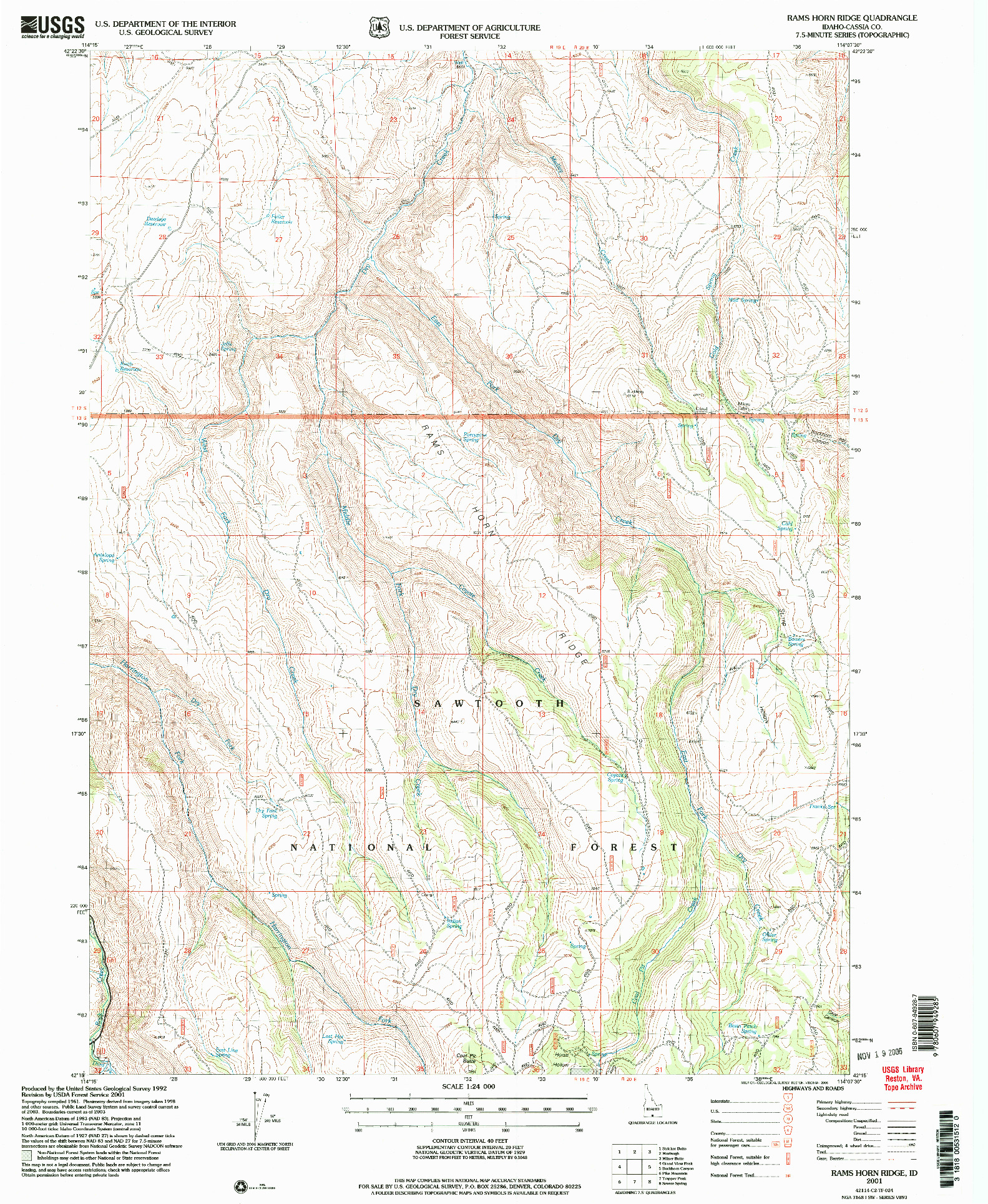 USGS 1:24000-SCALE QUADRANGLE FOR RAMS HORN RIDGE, ID 2001