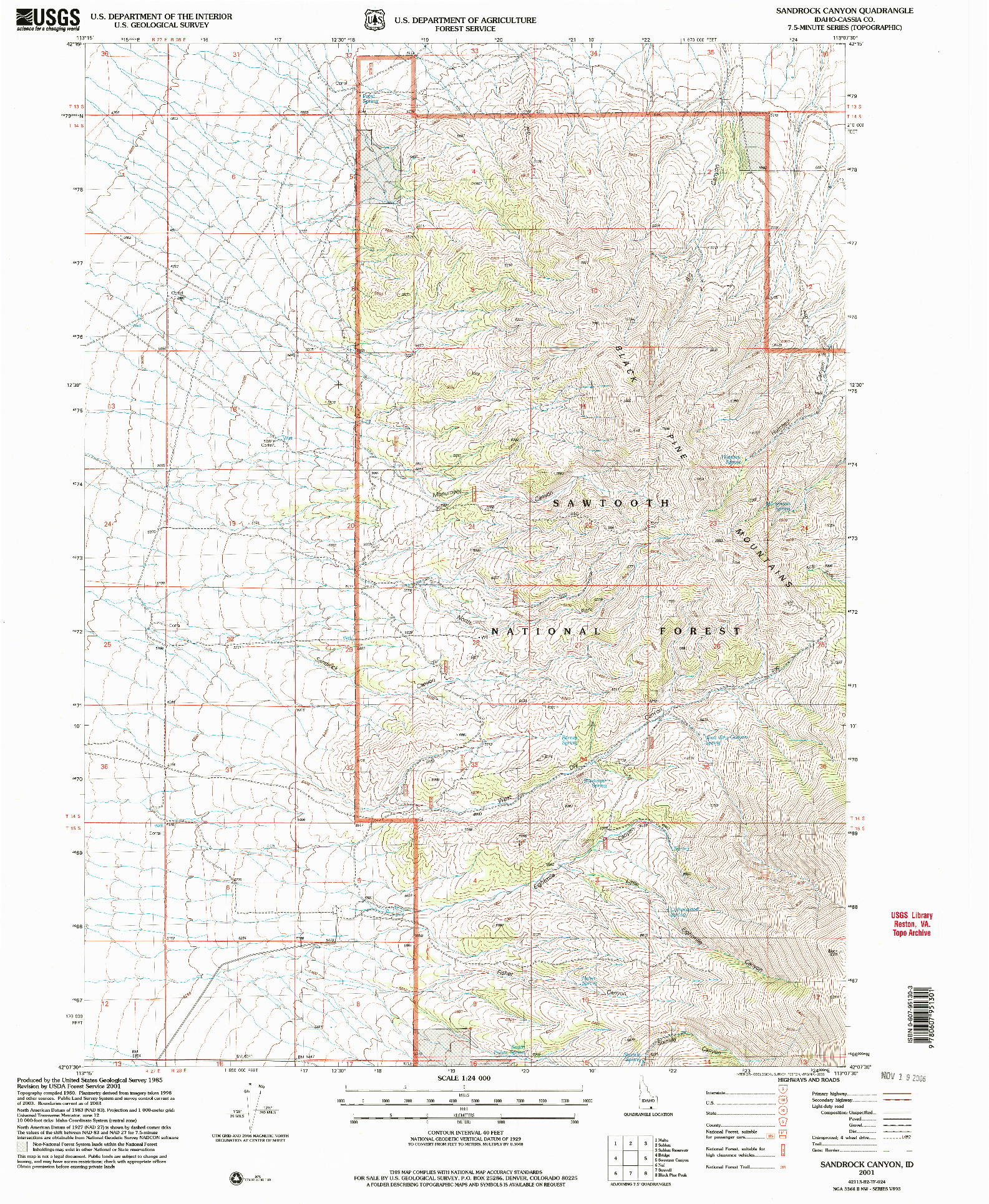 USGS 1:24000-SCALE QUADRANGLE FOR SANDROCK CANYON, ID 2001