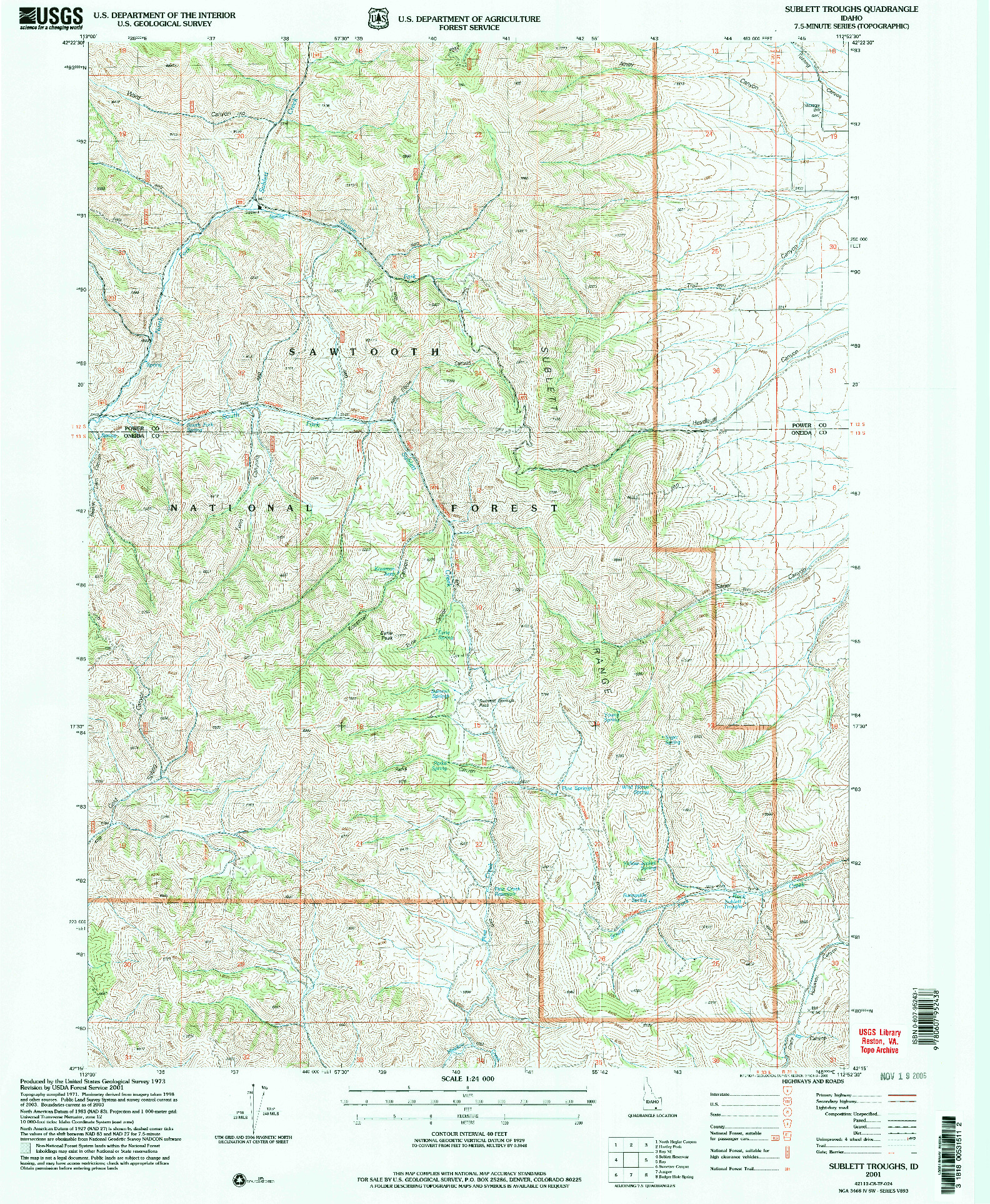 USGS 1:24000-SCALE QUADRANGLE FOR SUBLETT TROUGHS, ID 2001