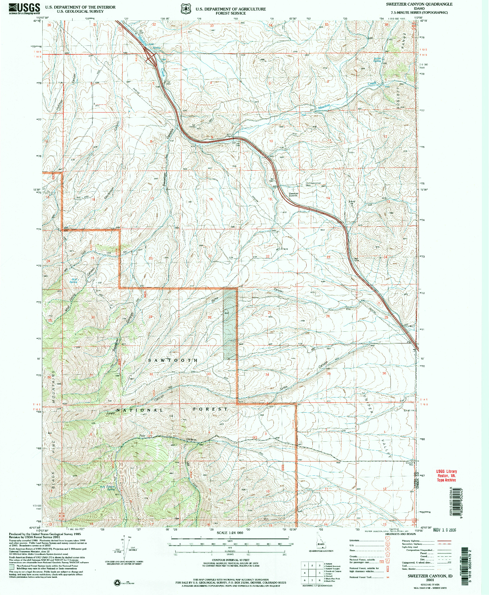USGS 1:24000-SCALE QUADRANGLE FOR SWEETZER CANYON, ID 2001