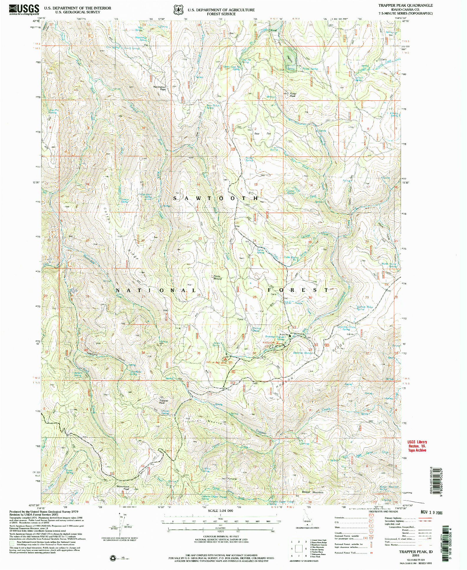 USGS 1:24000-SCALE QUADRANGLE FOR TRAPPER PEAK, ID 2001