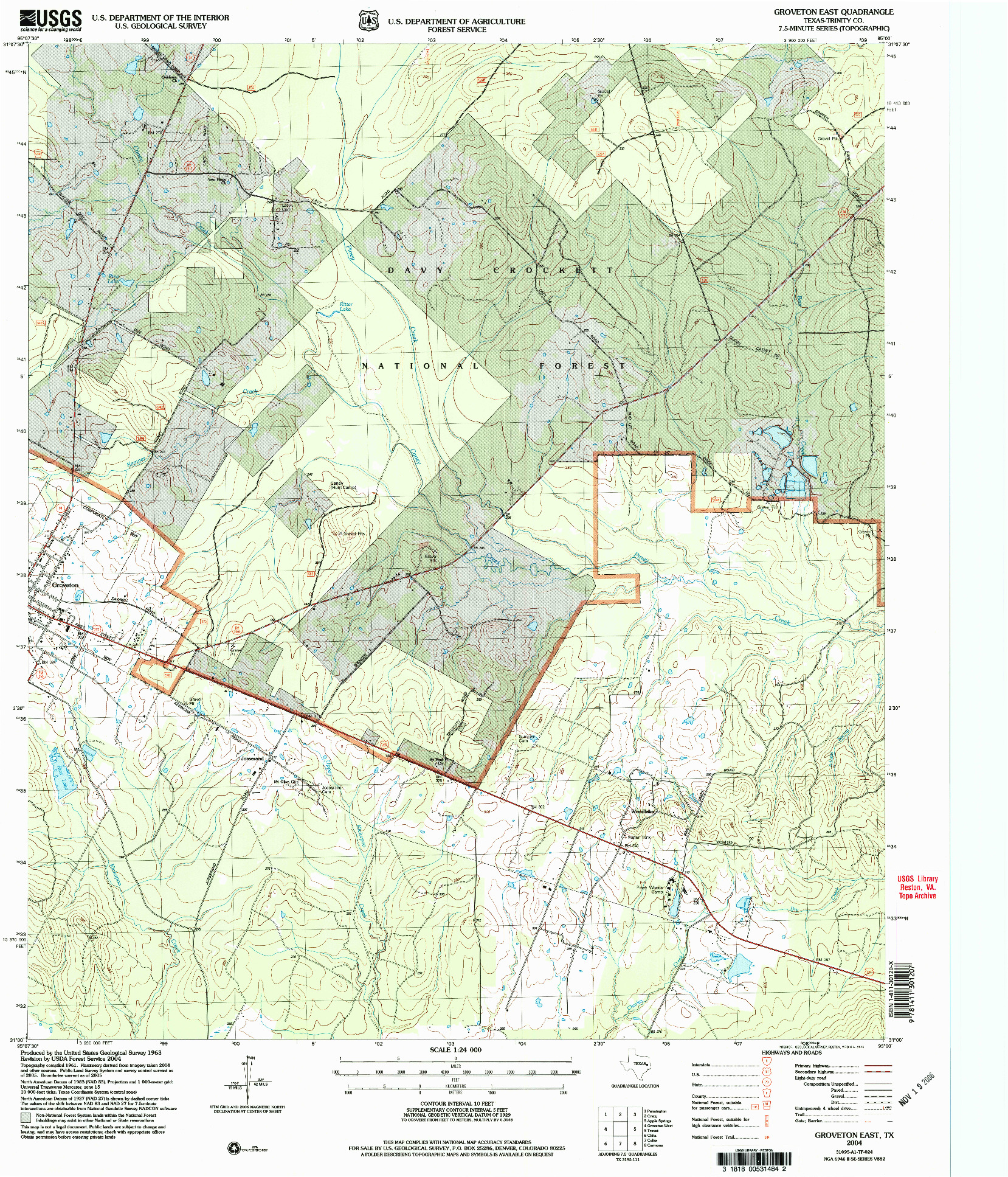 USGS 1:24000-SCALE QUADRANGLE FOR GROVETON EAST, TX 2004
