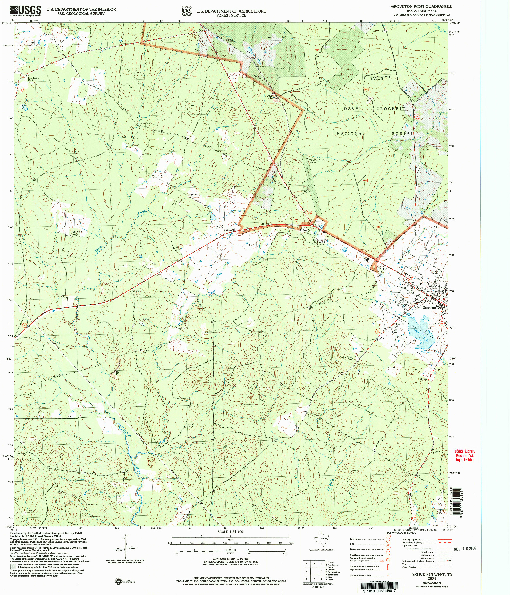 USGS 1:24000-SCALE QUADRANGLE FOR GROVETON WEST, TX 2004