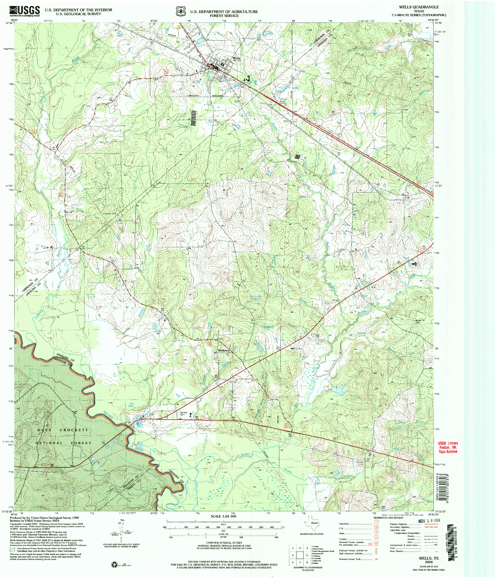 USGS 1:24000-SCALE QUADRANGLE FOR WELLS, TX 2004