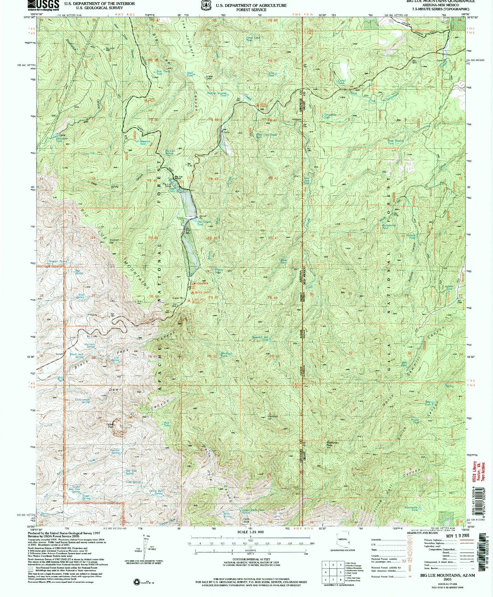 USGS 1:24000-SCALE QUADRANGLE FOR BIG LUE MOUNTAINS, AZ 2005