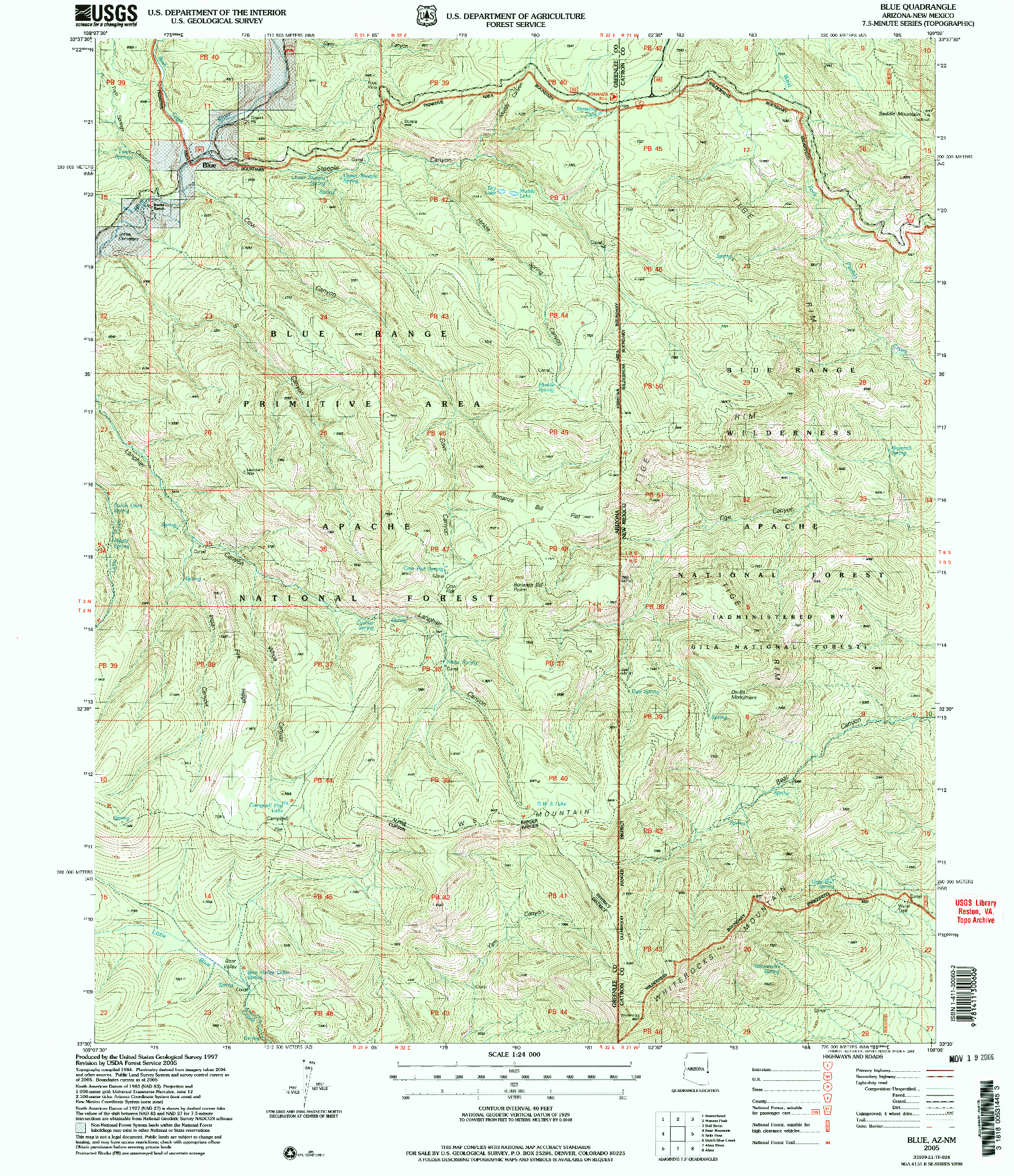 USGS 1:24000-SCALE QUADRANGLE FOR BLUE, AZ 2005
