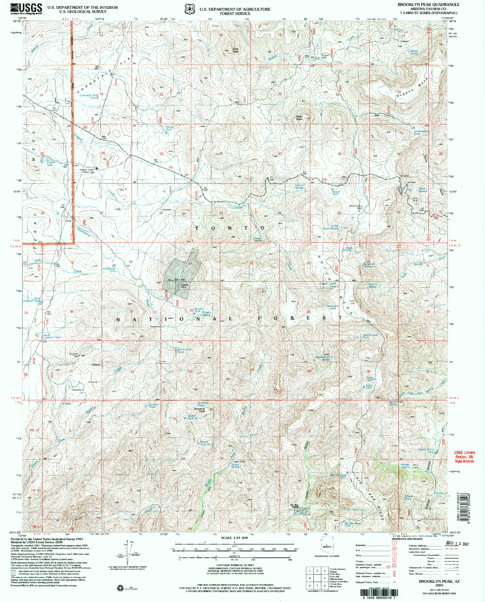 USGS 1:24000-SCALE QUADRANGLE FOR BROOKLYN PEAK, AZ 2004