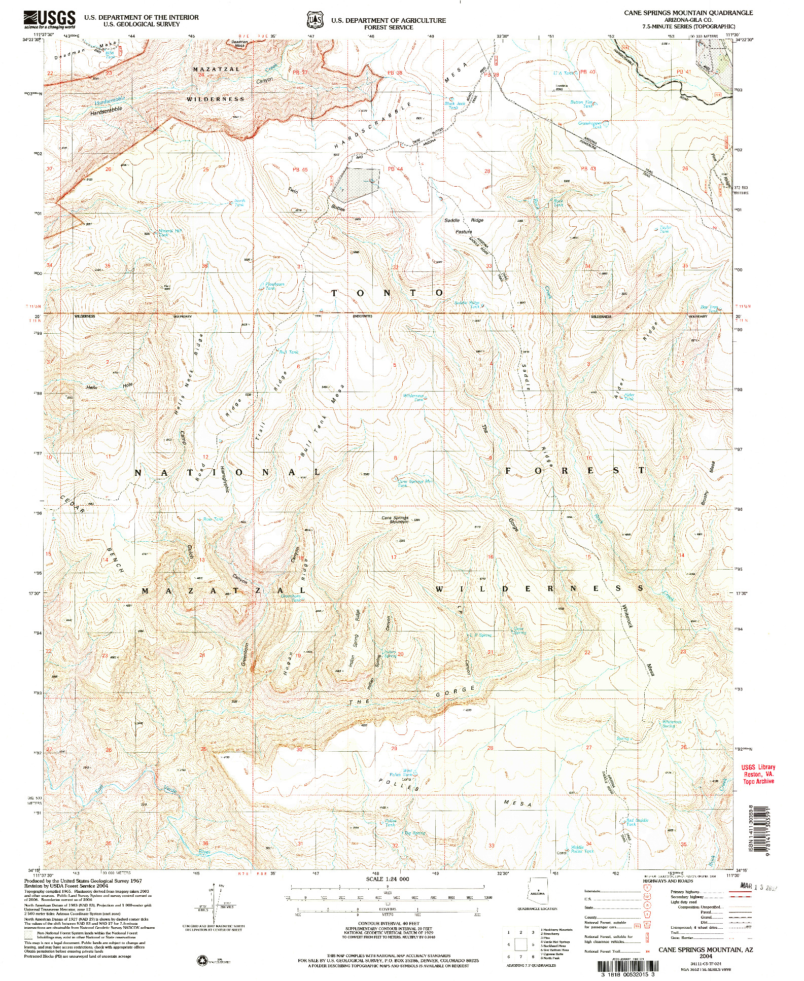 USGS 1:24000-SCALE QUADRANGLE FOR CANE SPRINGS MOUNTAIN, AZ 2004