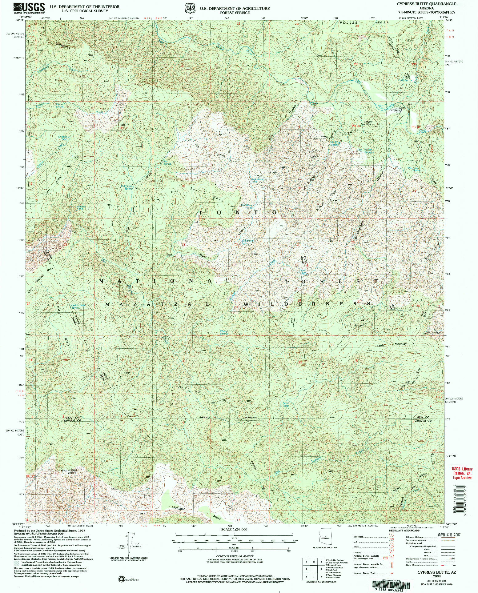 USGS 1:24000-SCALE QUADRANGLE FOR CYPRESS BUTTE, AZ 2004