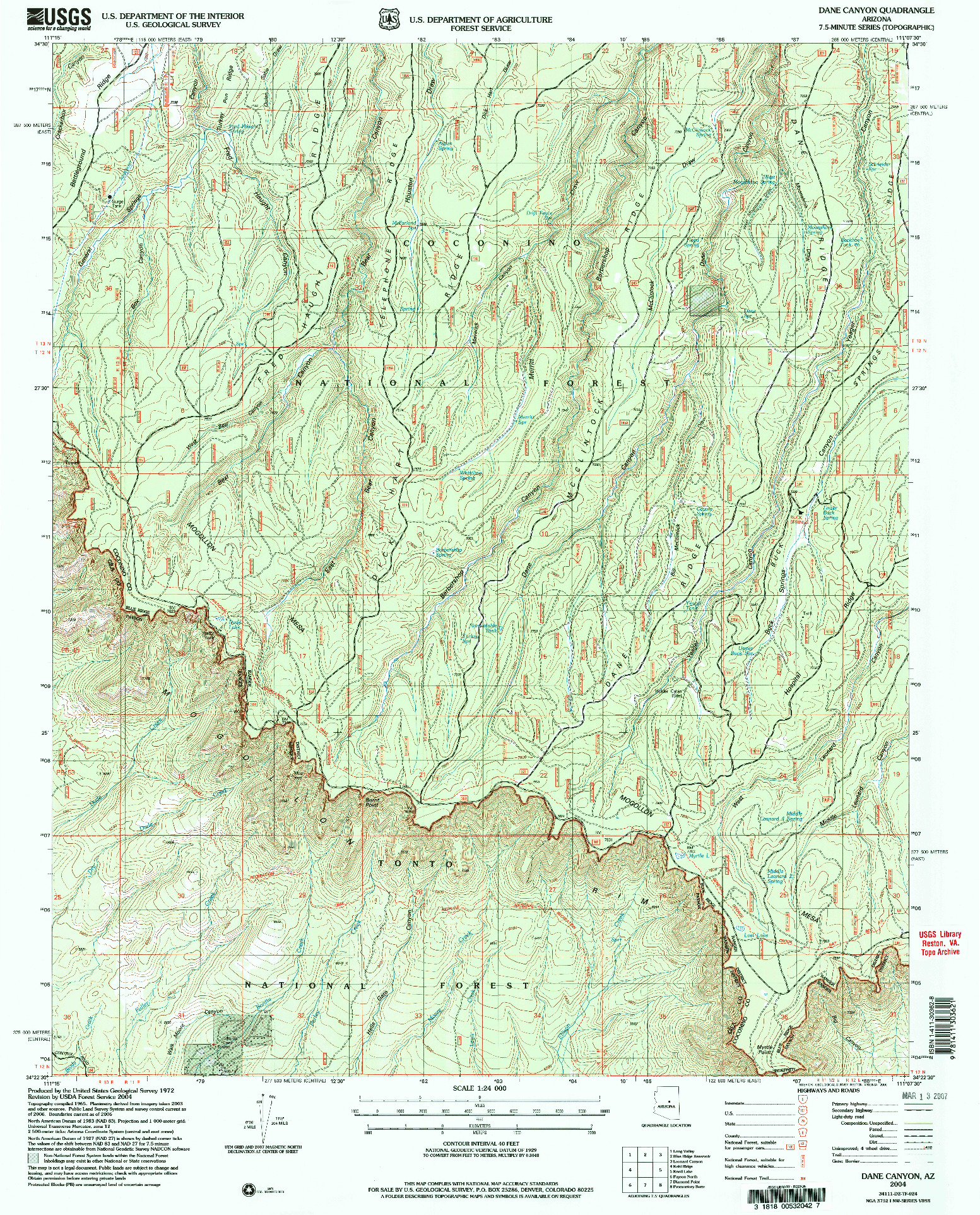 USGS 1:24000-SCALE QUADRANGLE FOR DANE CANYON, AZ 2004