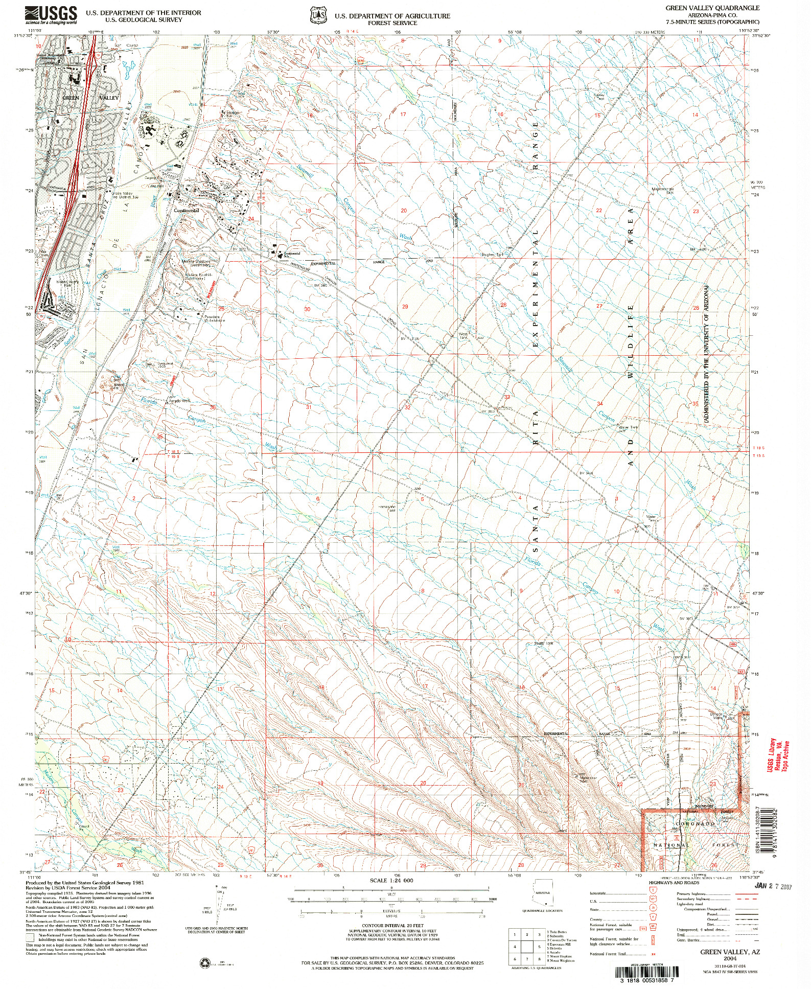 USGS 1:24000-SCALE QUADRANGLE FOR GREEN VALLEY, AZ 2004