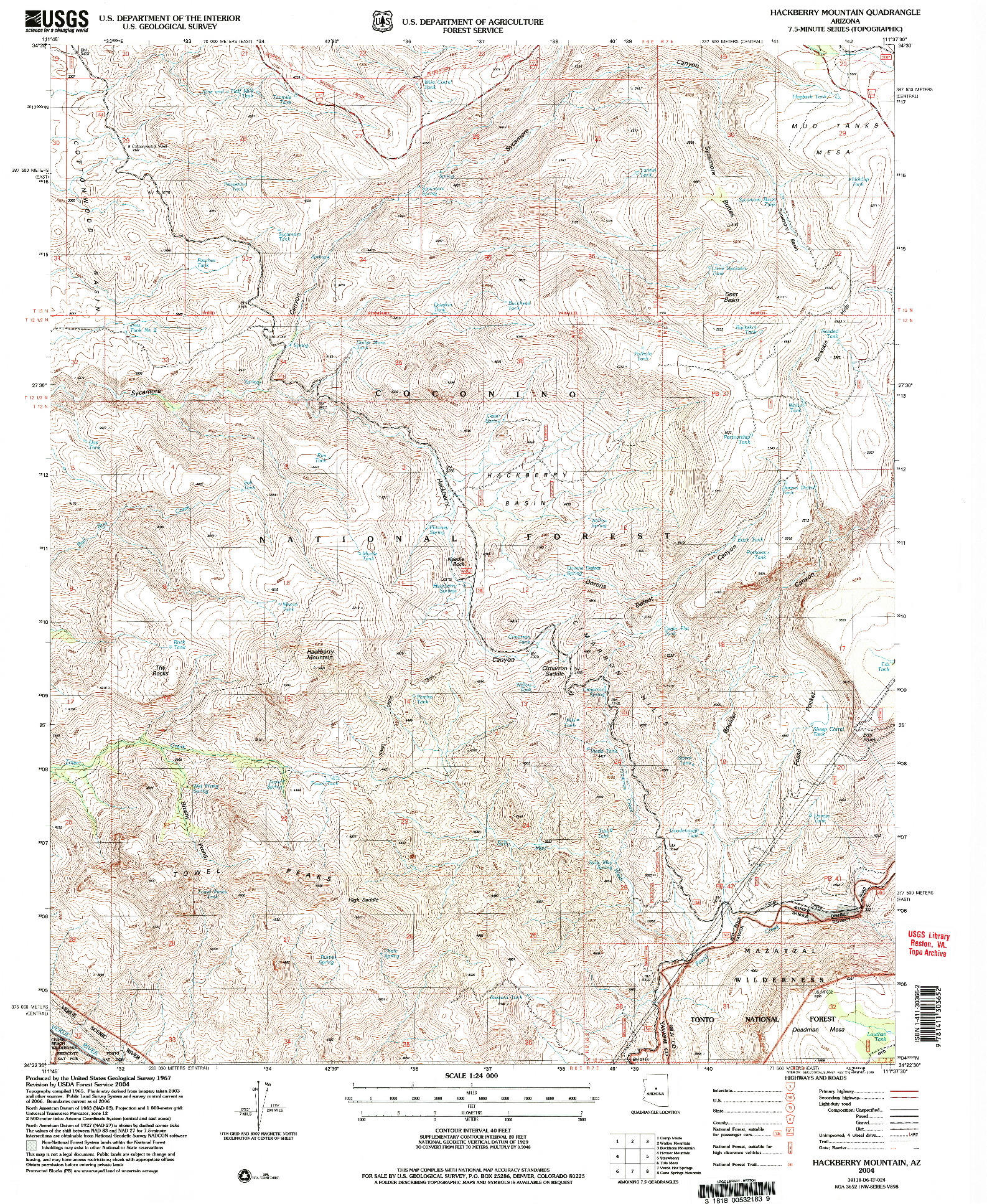 USGS 1:24000-SCALE QUADRANGLE FOR HACKBERRY MOUNTAIN, AZ 2004