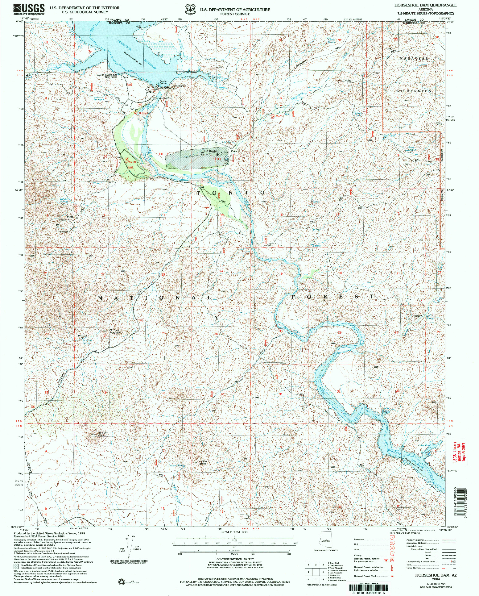 USGS 1:24000-SCALE QUADRANGLE FOR HORSESHOE DAM, AZ 2004