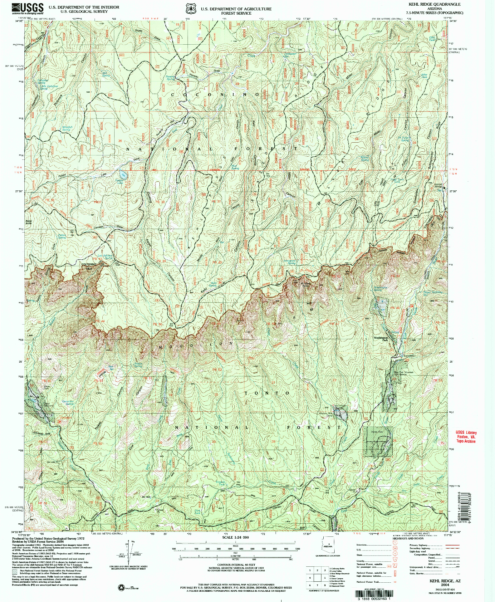 USGS 1:24000-SCALE QUADRANGLE FOR KEHL RIDGE, AZ 2004
