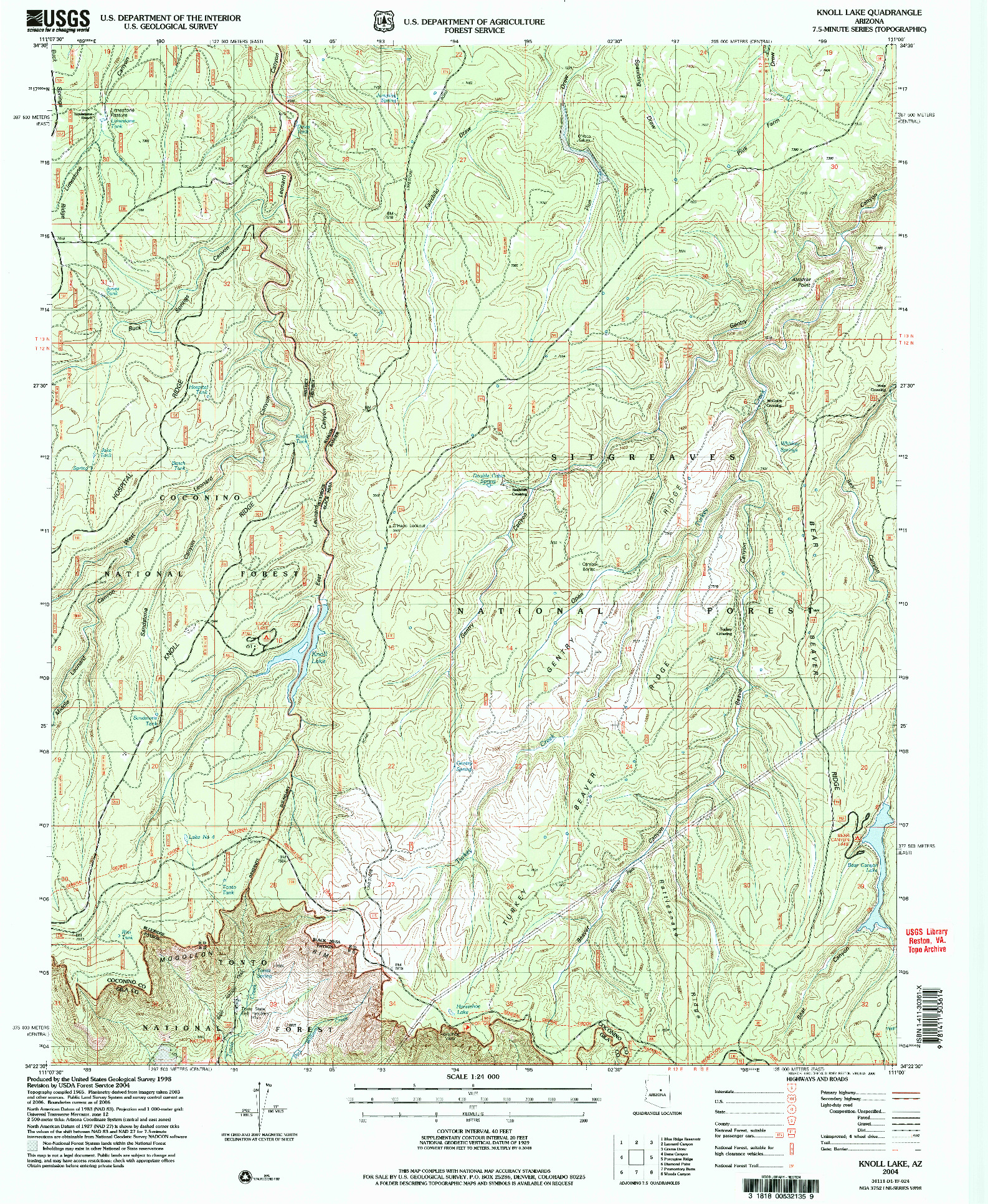 USGS 1:24000-SCALE QUADRANGLE FOR KNOLL LAKE, AZ 2004