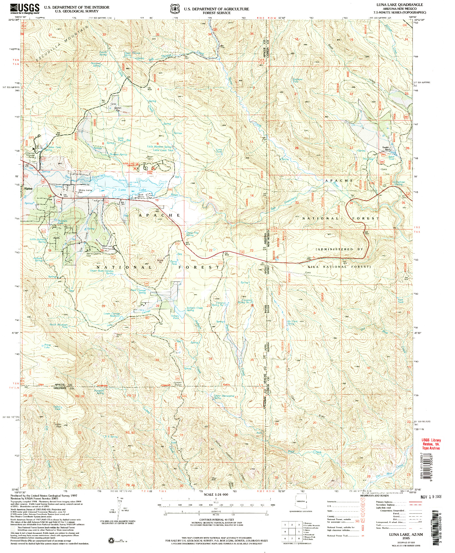 USGS 1:24000-SCALE QUADRANGLE FOR LUNA LAKE, AZ 2005