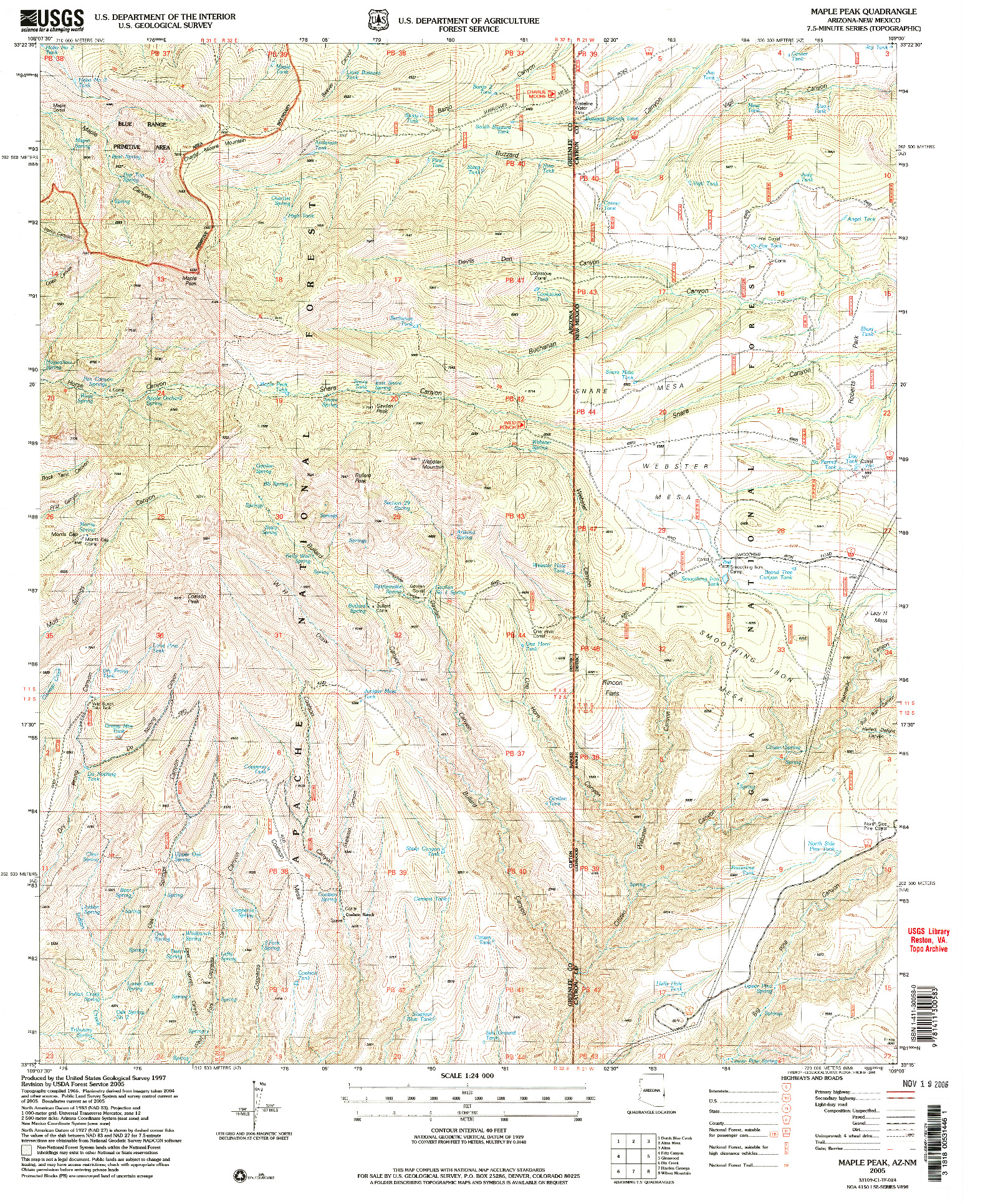 USGS 1:24000-SCALE QUADRANGLE FOR MAPLE PEAK, AZ 2005