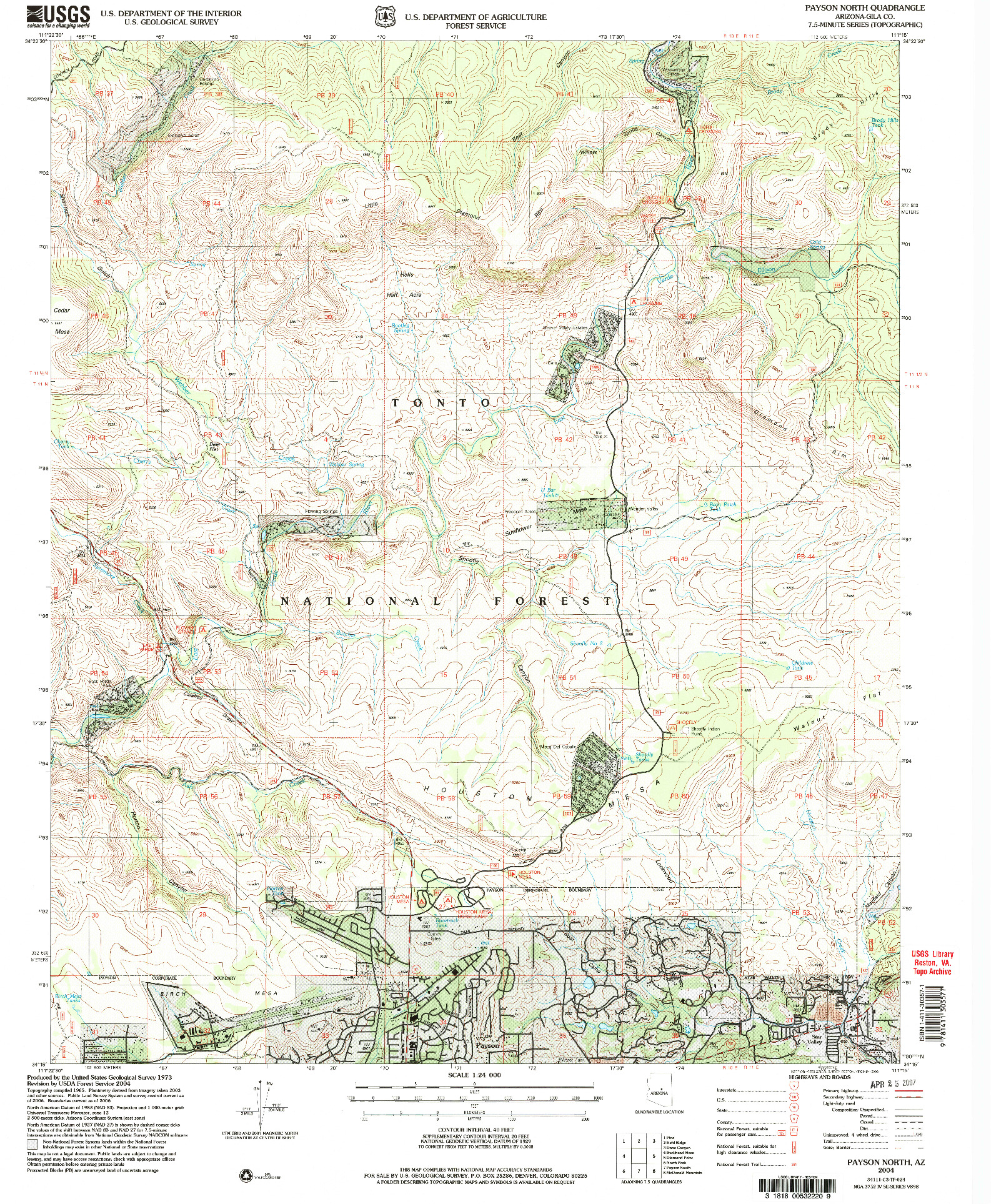 USGS 1:24000-SCALE QUADRANGLE FOR PAYSON NORTH, AZ 2004