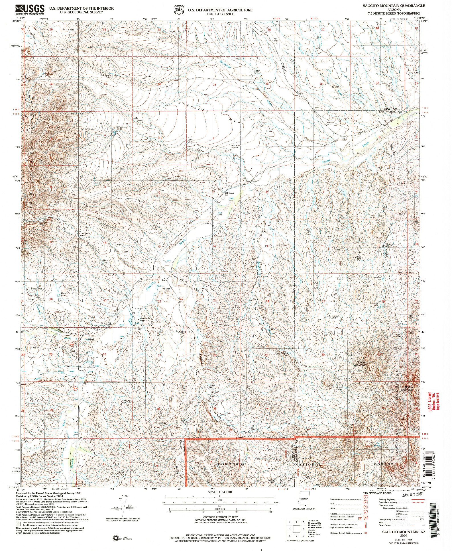 USGS 1:24000-SCALE QUADRANGLE FOR SAUCITO MOUNTAIN, AZ 2004