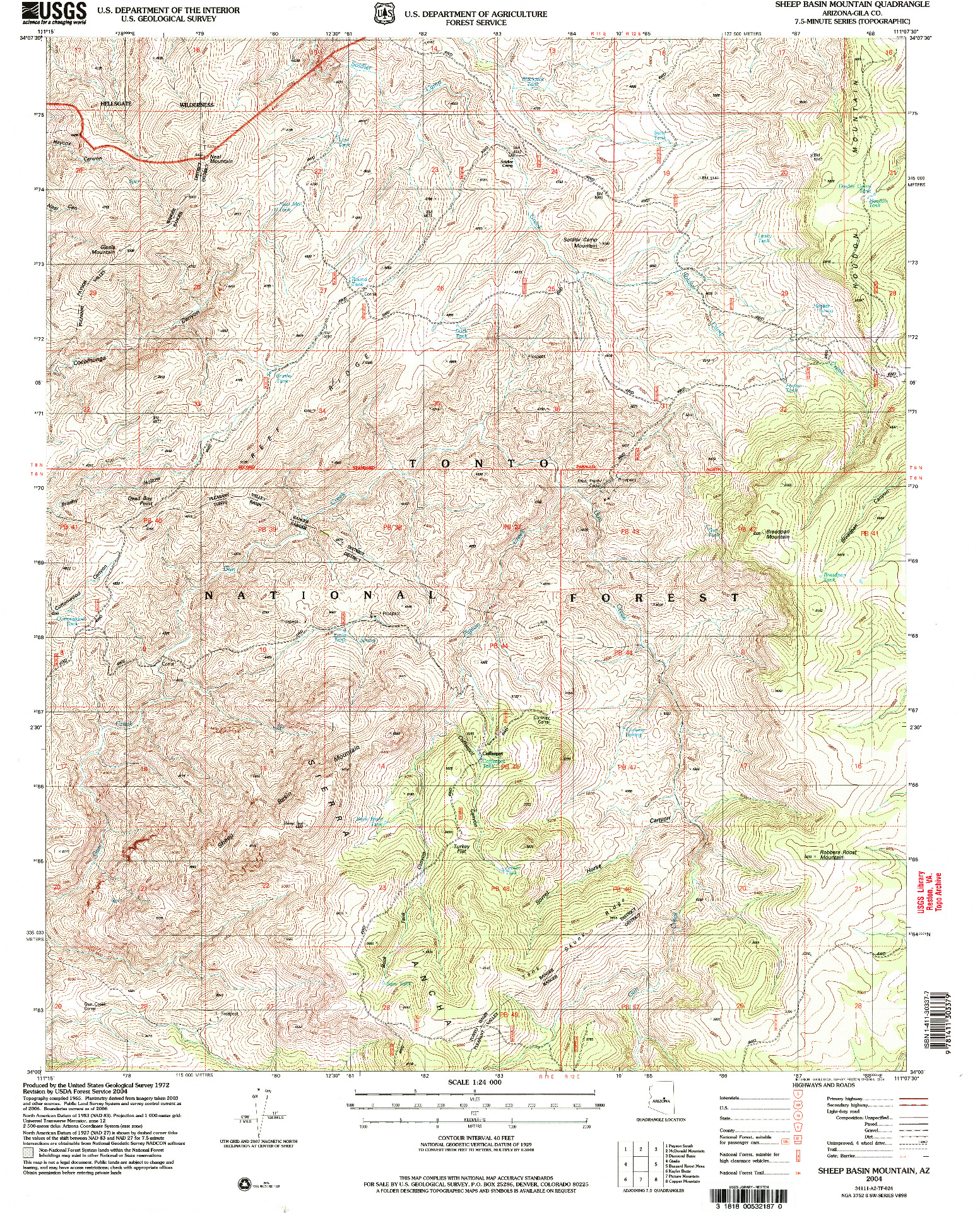 USGS 1:24000-SCALE QUADRANGLE FOR SHEEP BASIN MOUNTAIN, AZ 2004