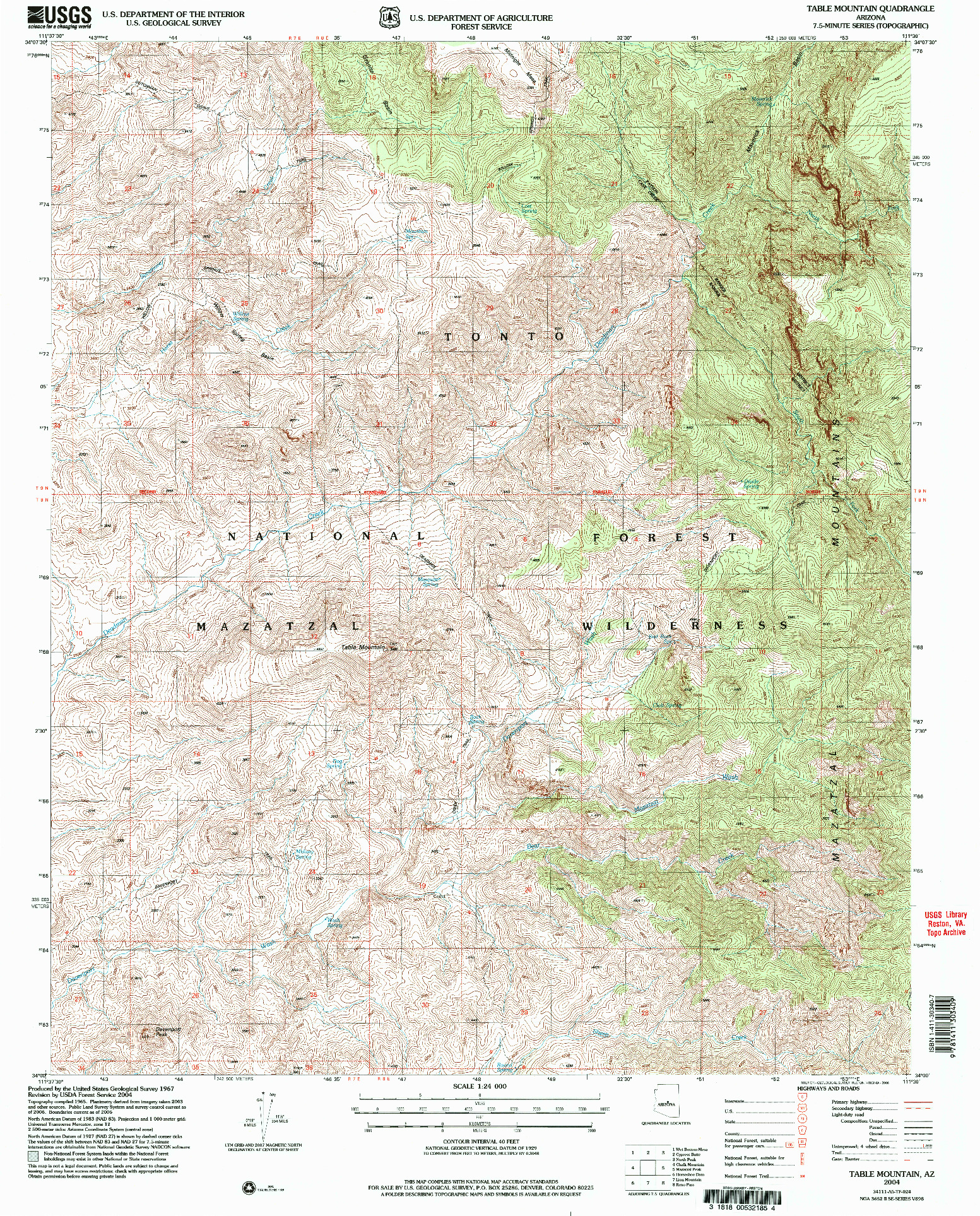 USGS 1:24000-SCALE QUADRANGLE FOR TABLE MOUNTAIN, AZ 2004