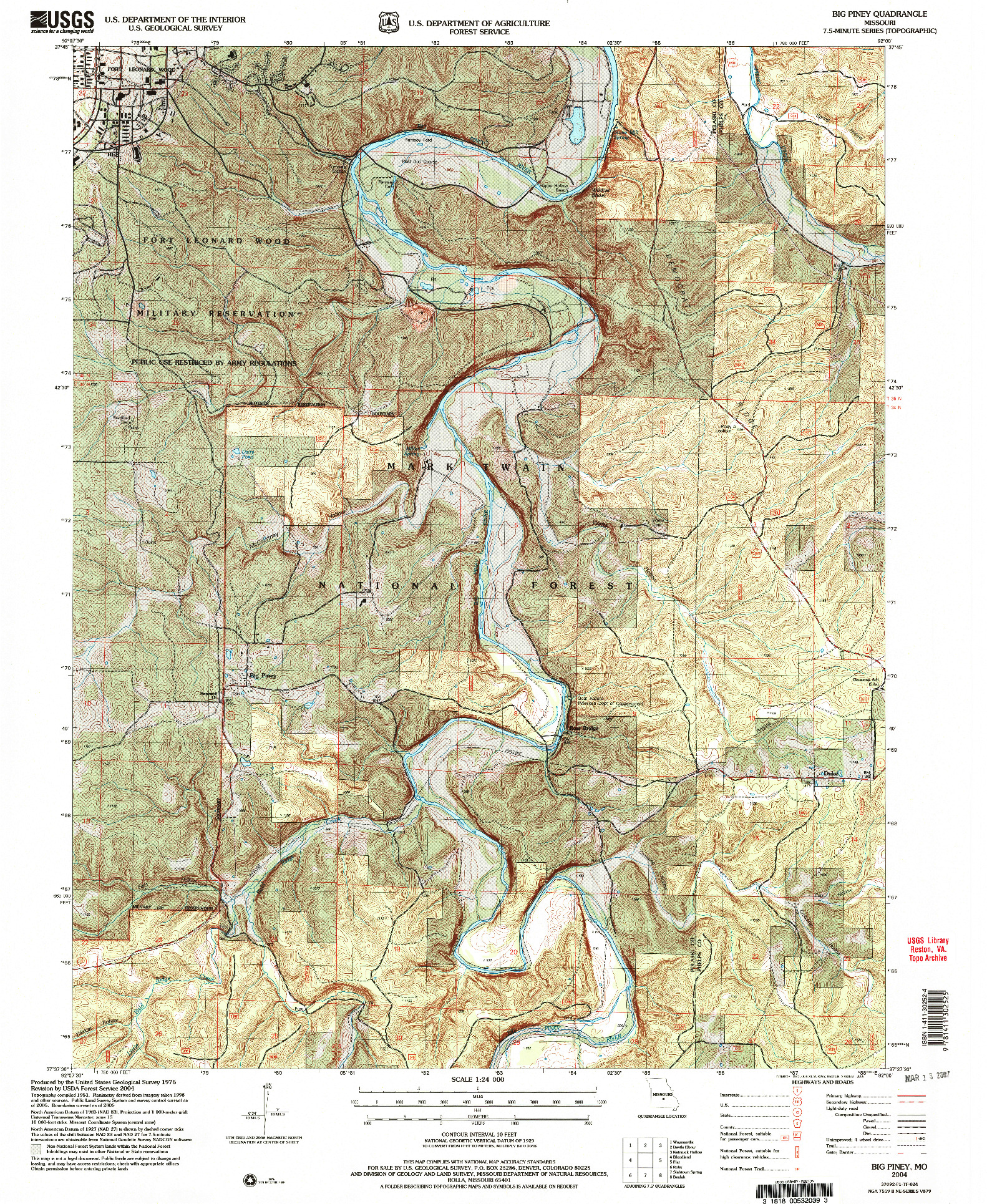 USGS 1:24000-SCALE QUADRANGLE FOR BIG PINEY, MO 2004