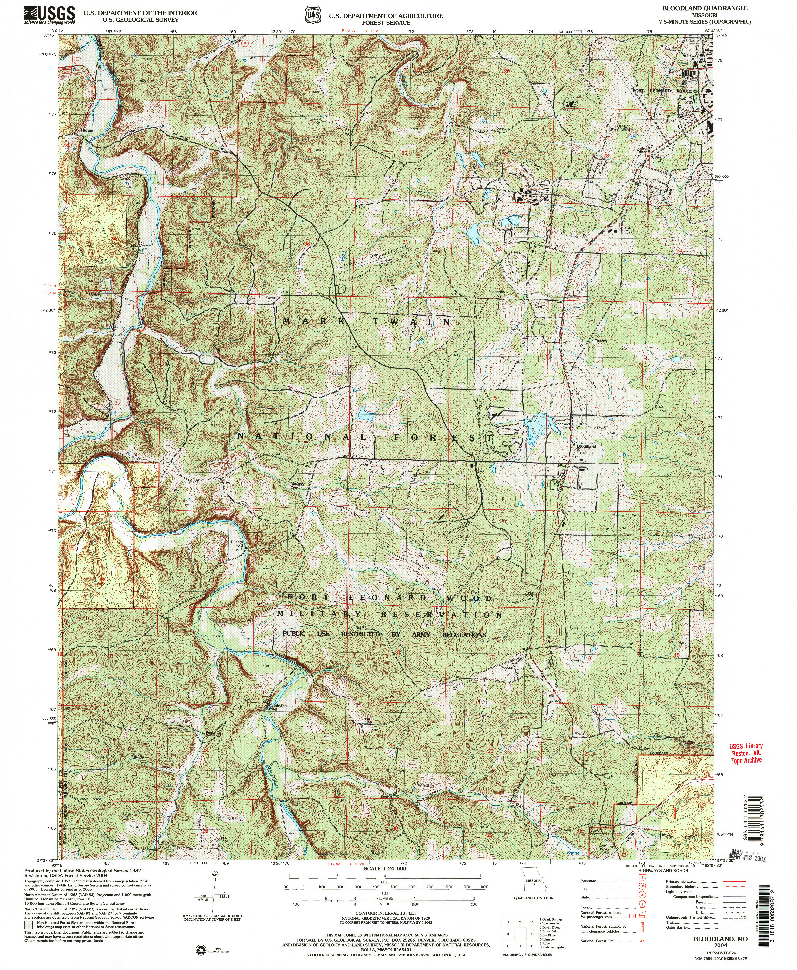 USGS 1:24000-SCALE QUADRANGLE FOR BLOODLAND, MO 2004