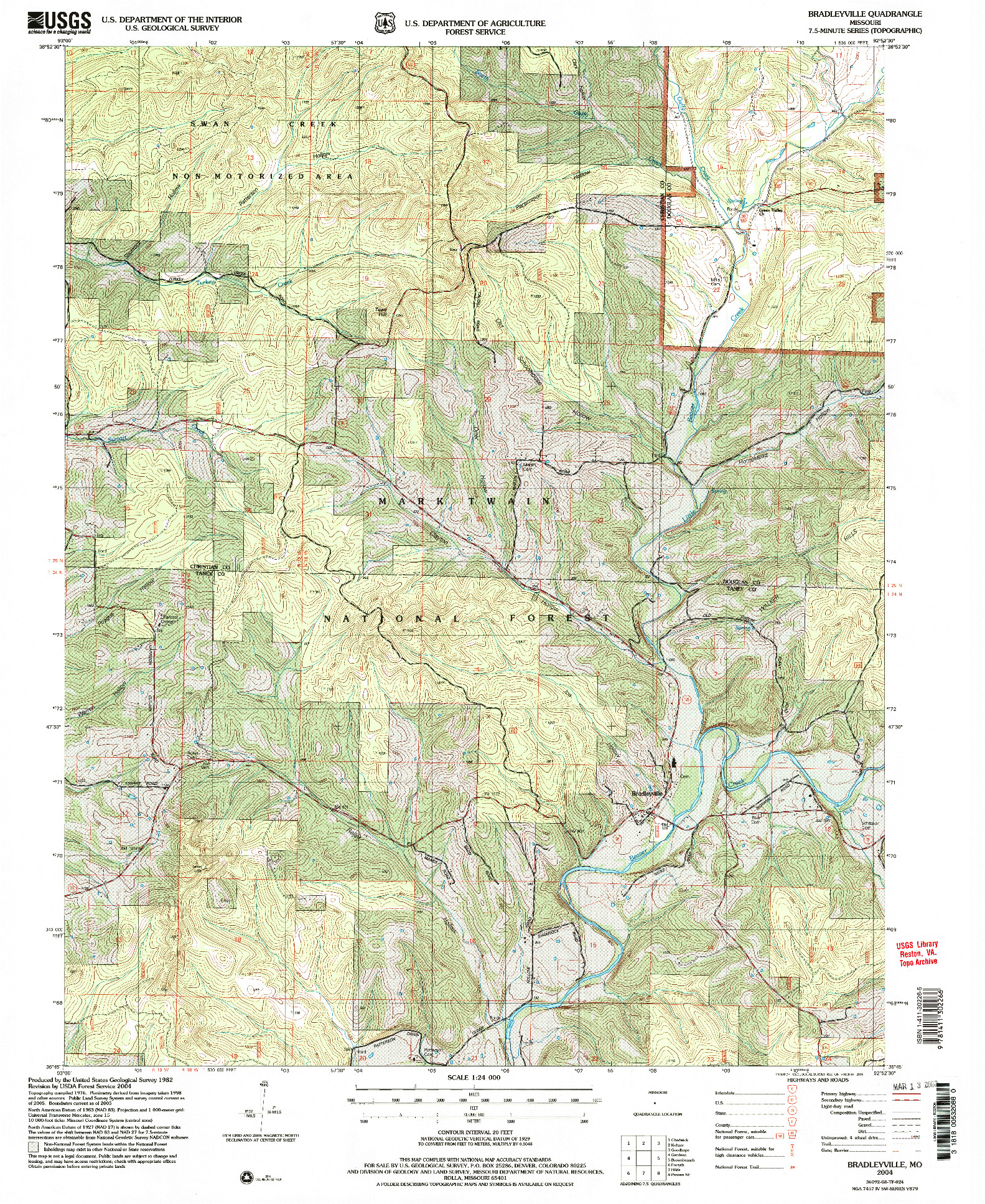 USGS 1:24000-SCALE QUADRANGLE FOR BRADLEYVILLE, MO 2004