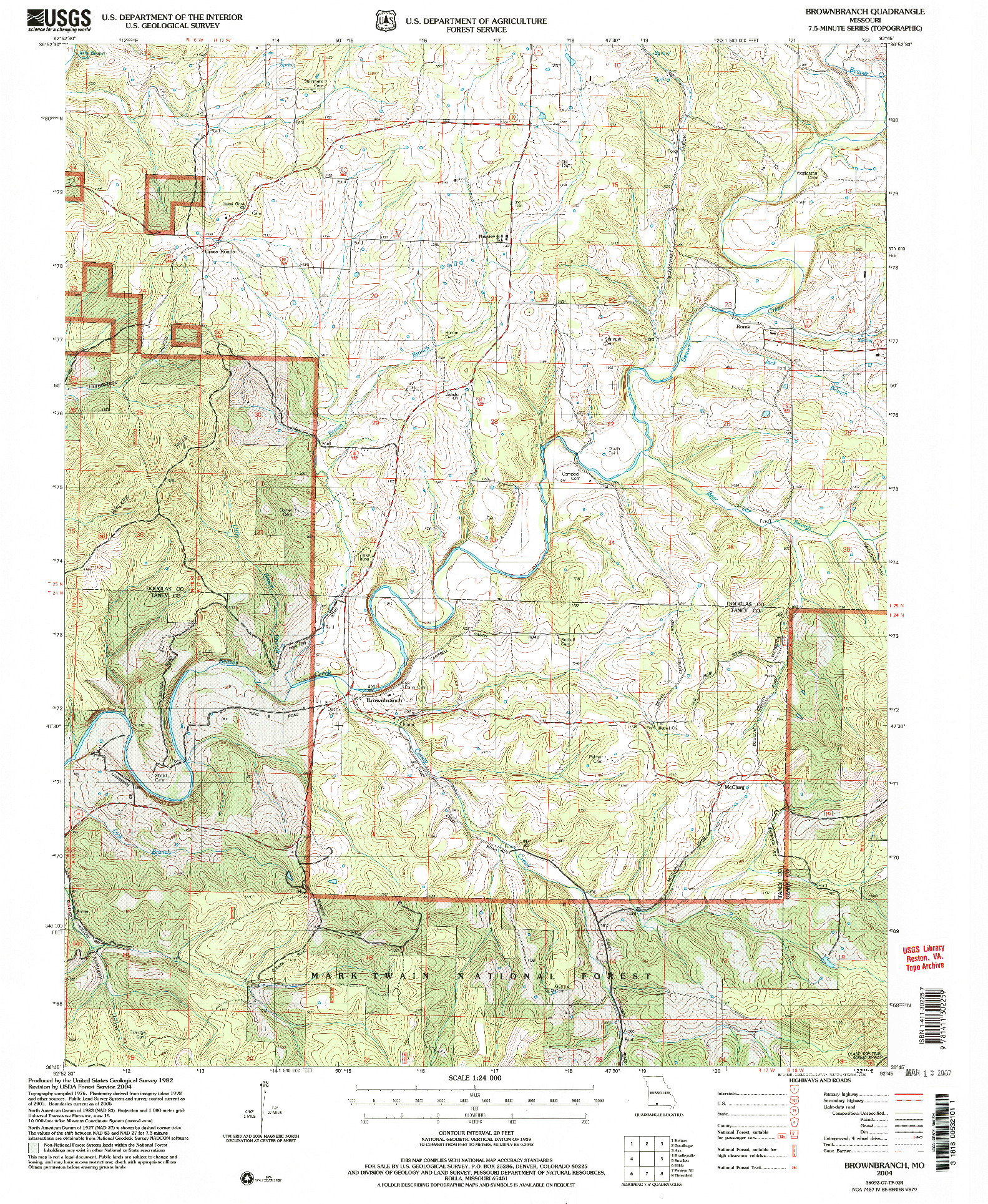 USGS 1:24000-SCALE QUADRANGLE FOR BROWNBRANCH, MO 2004