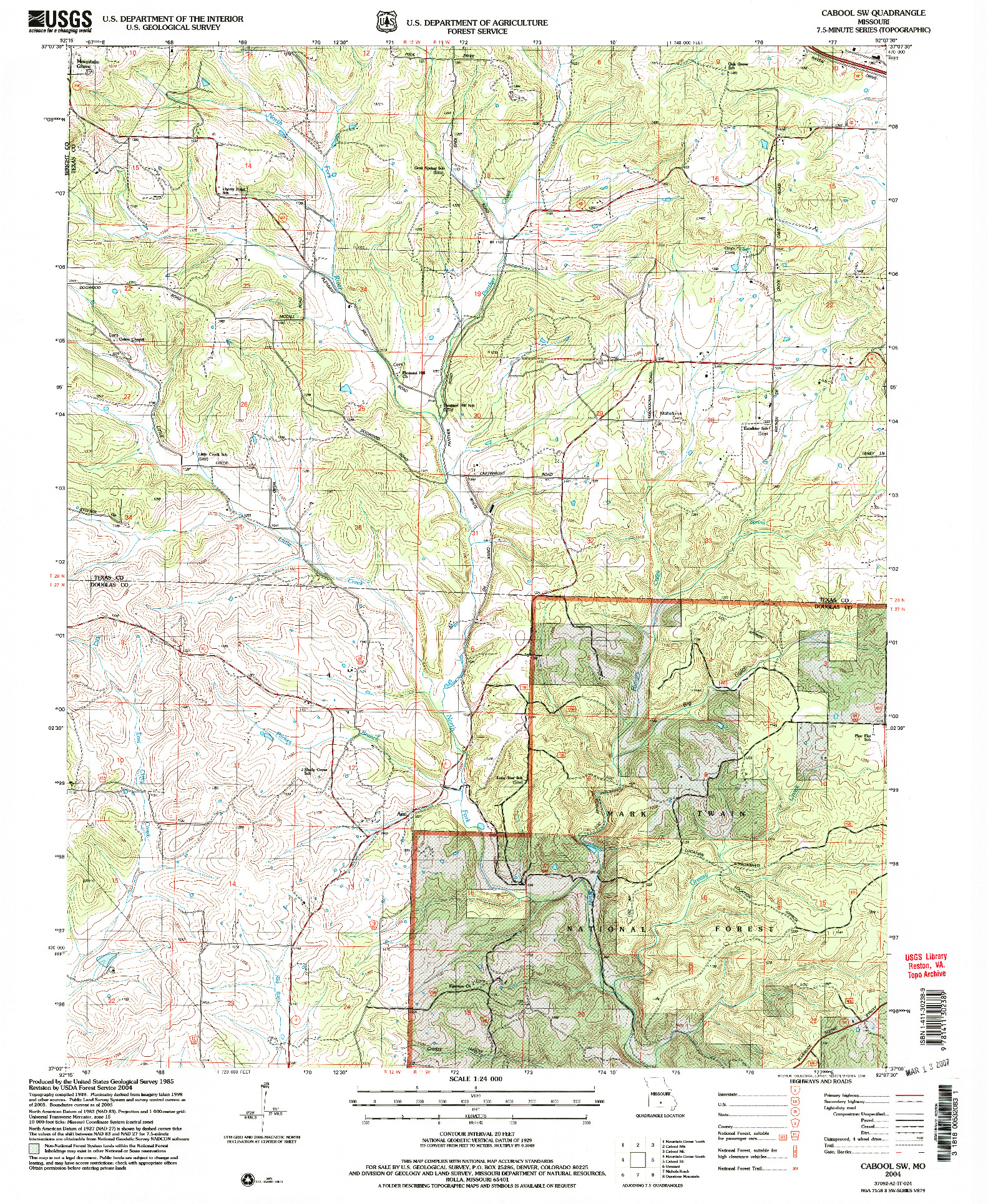 USGS 1:24000-SCALE QUADRANGLE FOR CABOOL SW, MO 2004