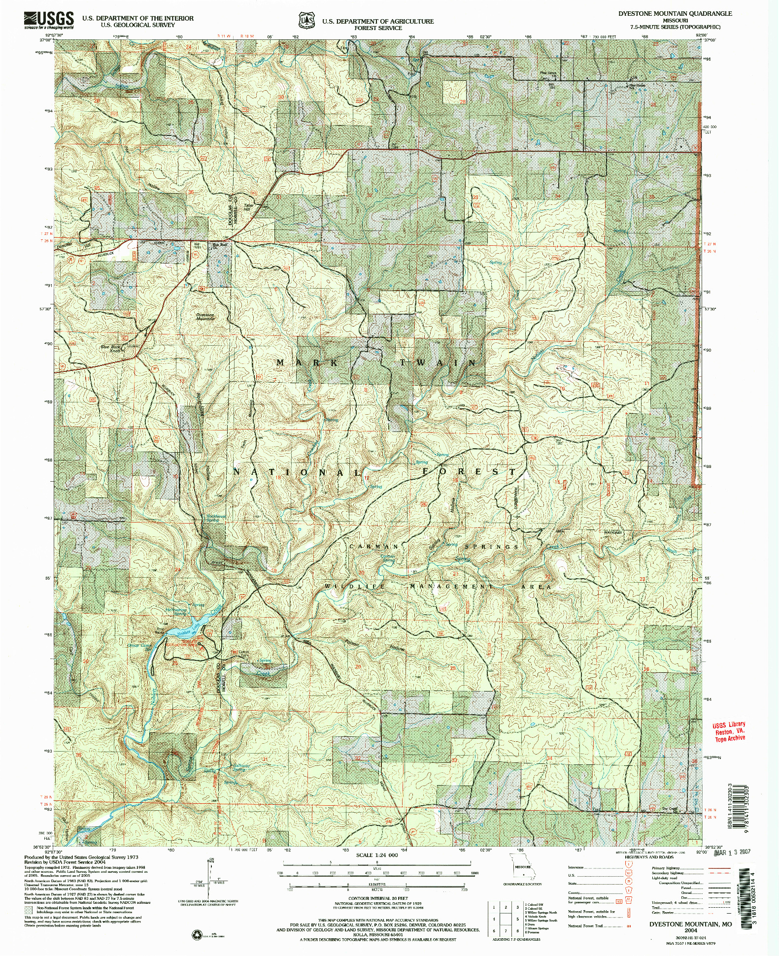 USGS 1:24000-SCALE QUADRANGLE FOR DYESTONE MOUNTAIN, MO 2004